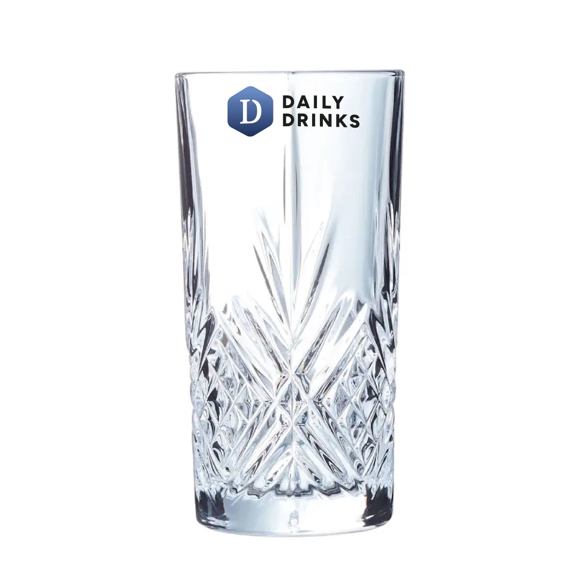 Broadway Longdrink glass 28 cl. with full-colour DailyDrinks logo visible on the front view.