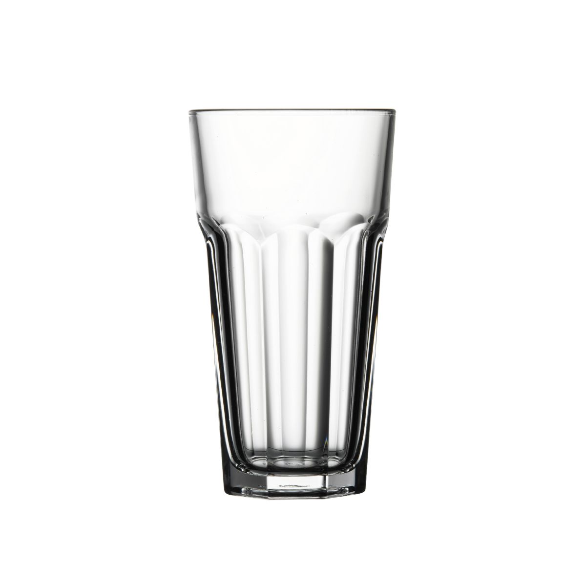 Clear Casablanca Latte High glass 28.5 cl. displayed upright in front view. Clear Casablanca Latte High glass 28.5 cl. displayed upright in front view.