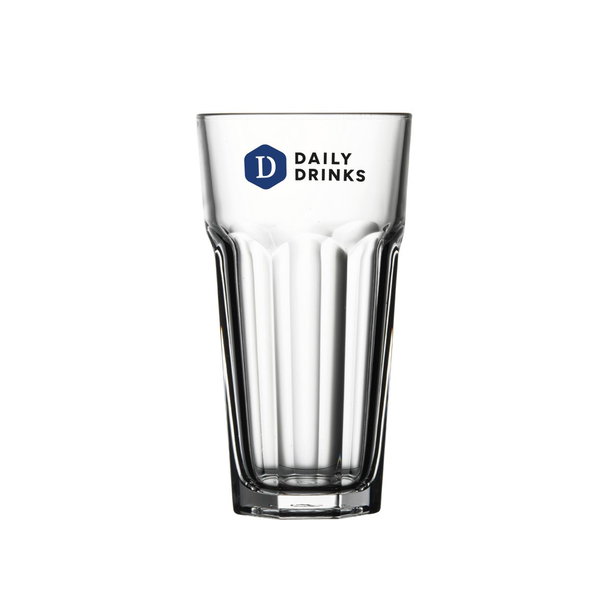 Casablanca Latte High glass 28.5 cl. with multi-coloured logo print of DailyDrinks on the front.