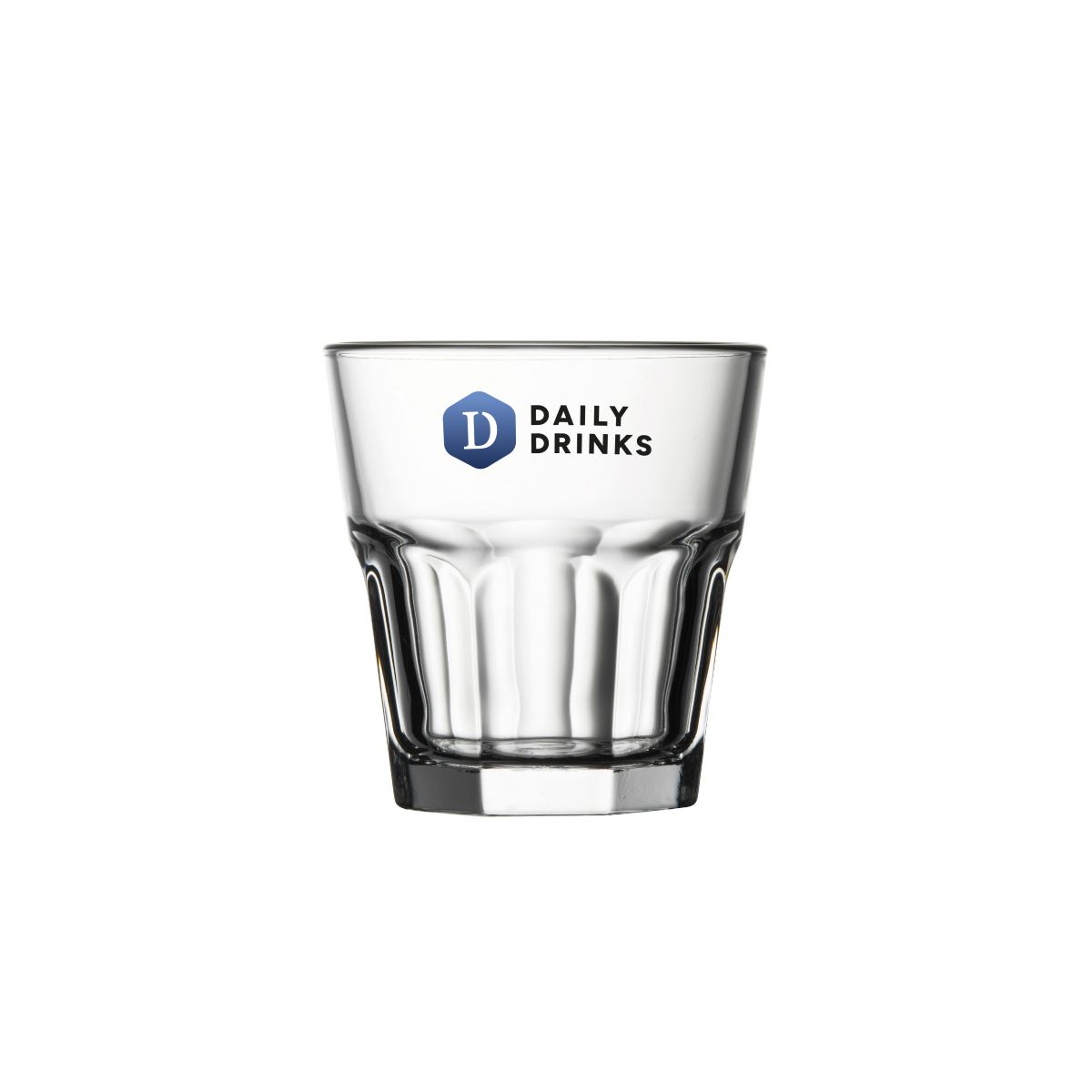 Casablanca Rocks glass 20.8 cl. printed with multicoloured DailyDrinks logo on the front.