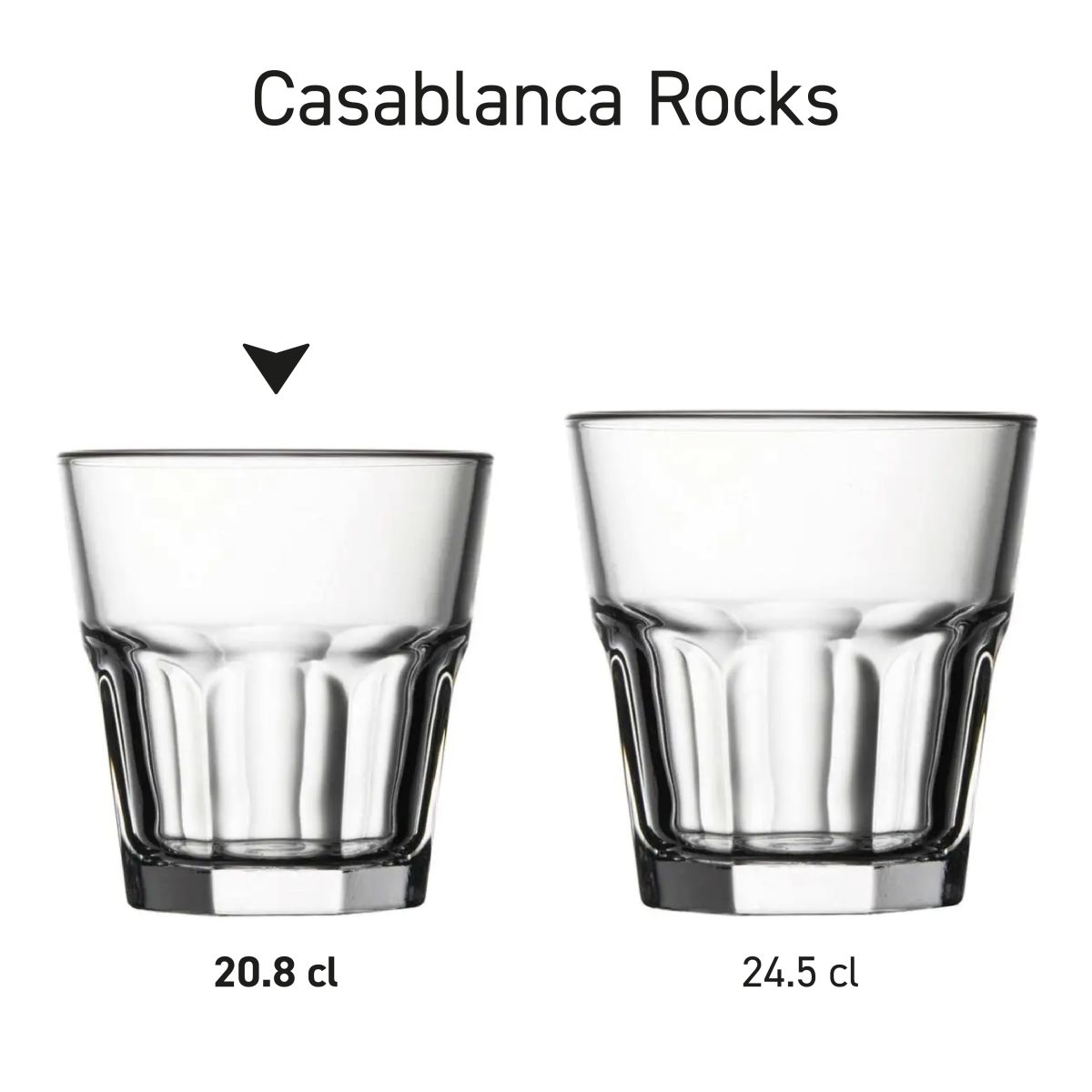 Overview of Casablanca Rocks glasses 20.8 and 24.5 cl. presented as uniform series.