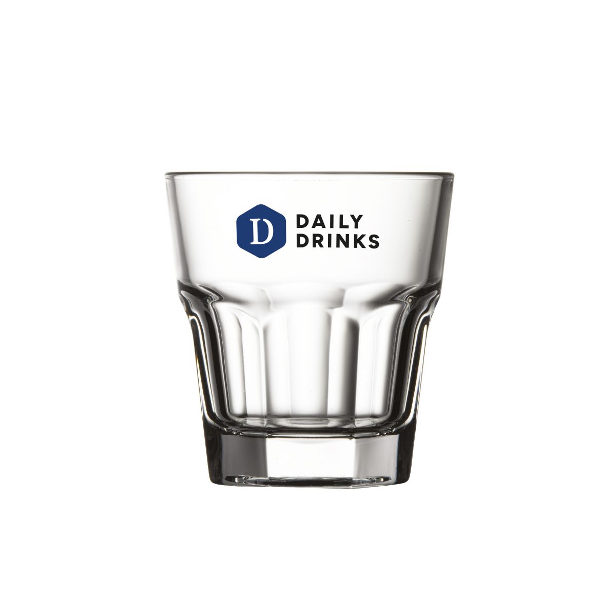 Casablanca Rocks glass 24.5 cl. printed with multicoloured DailyDrinks logo visible on the front.