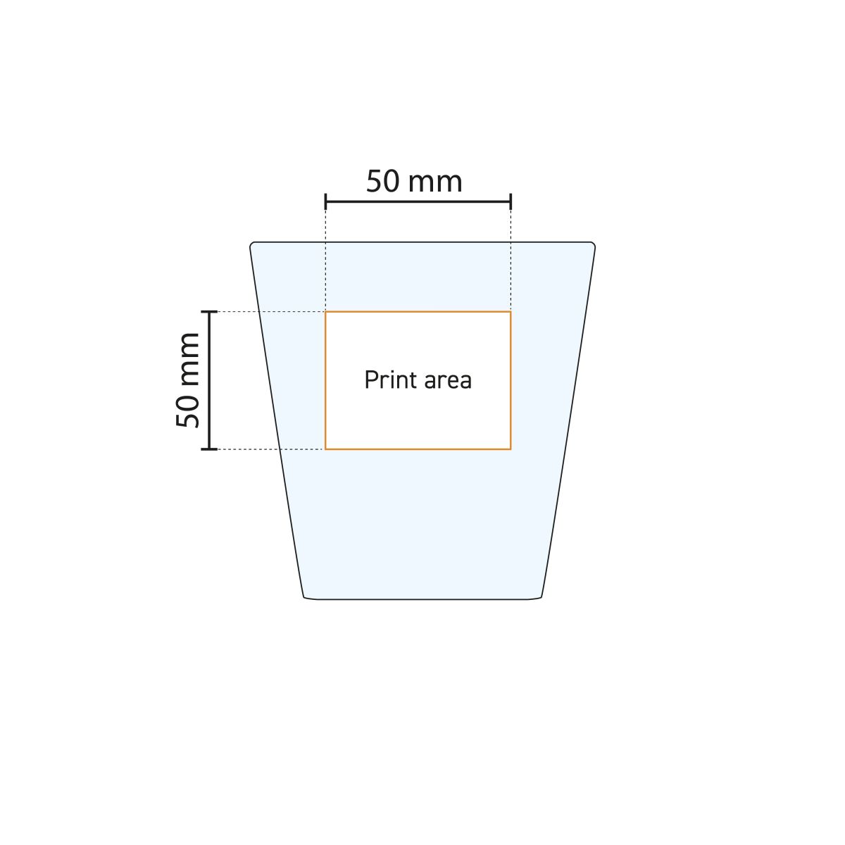 City glass 19 cl. with printing area visually indicated in technical working drawing for printing.