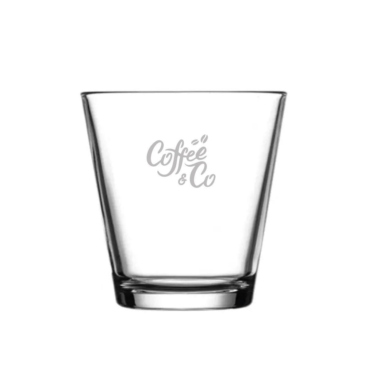 City glass 19 cl. featuring engraved CoffeeCo logo on the front, subtly visible.