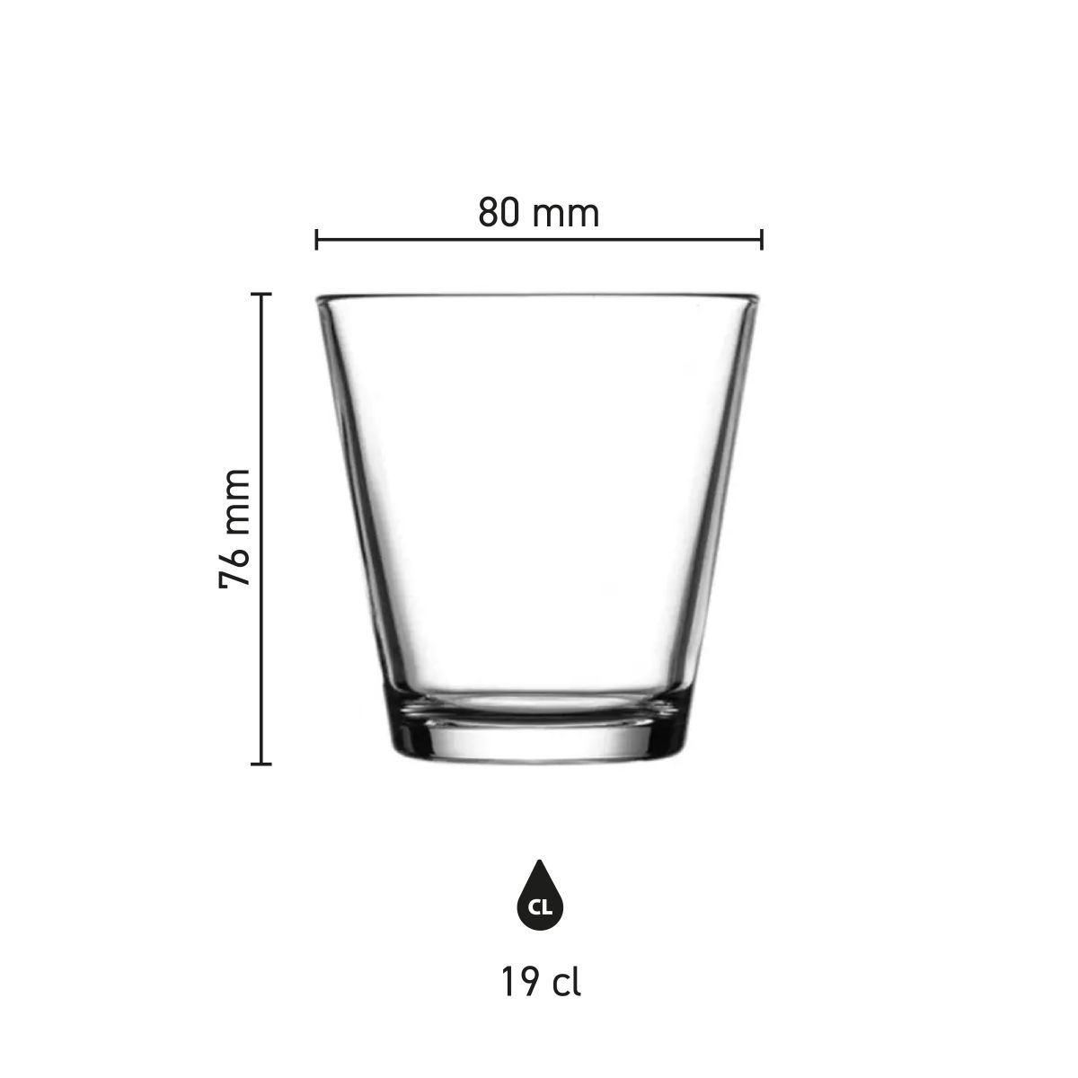 Infographic showing product dimensions of City glass 19 cl, shown in millimetres.