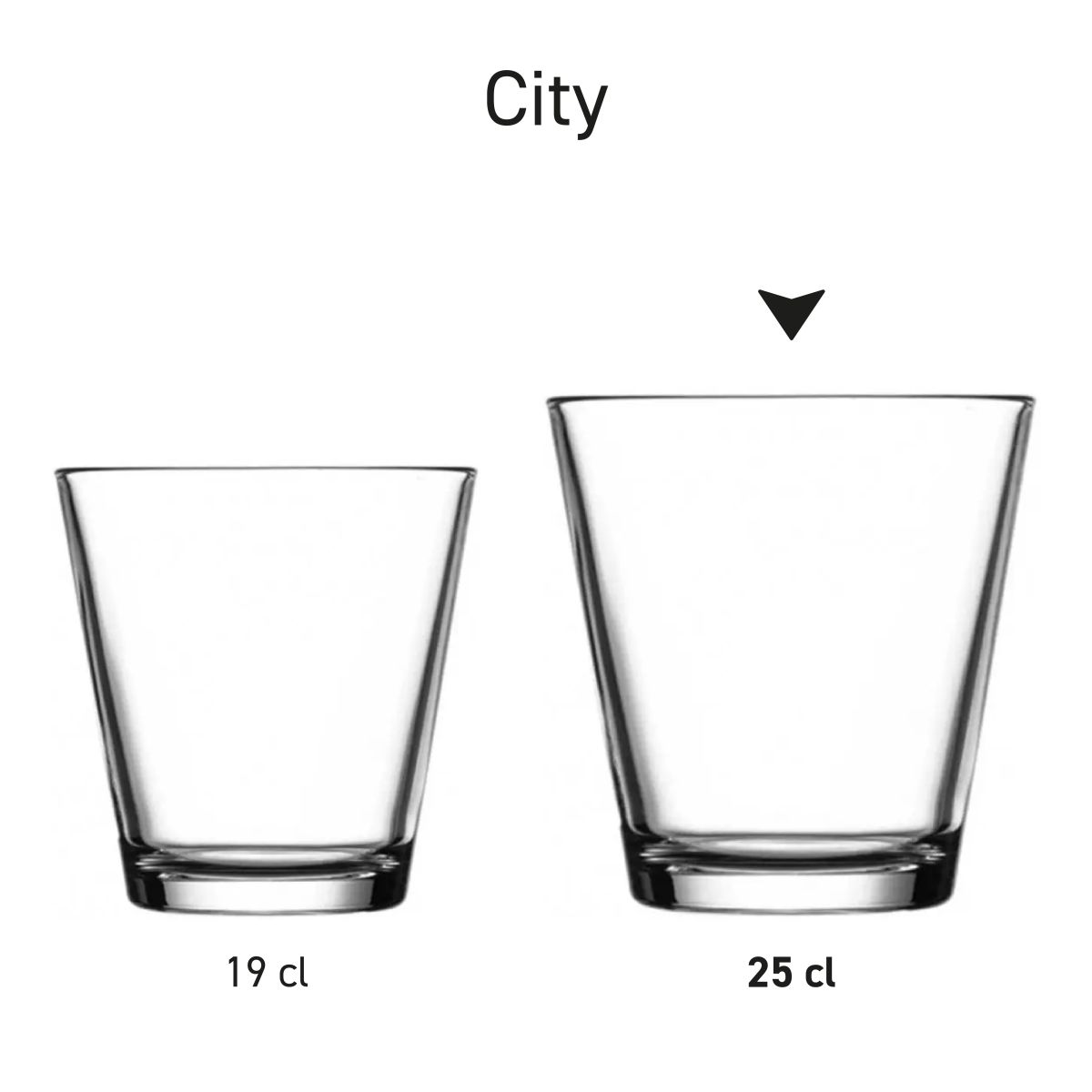 Series arrangement of several City glasses 25 cl. presented with various logo designs.