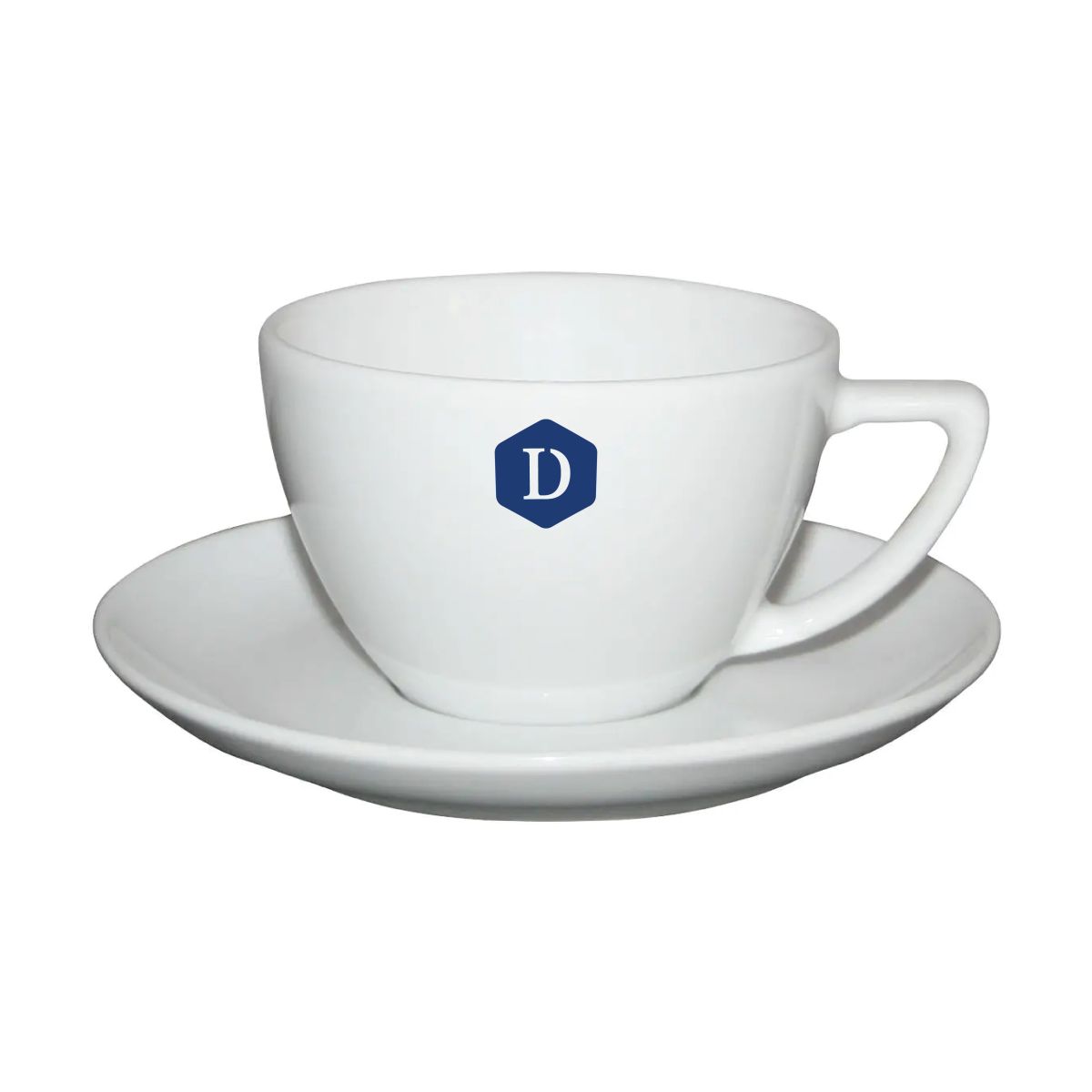 Front of cappuccino cup from 20 cl. SET, printed with one-coloured DailyDrinks logo on porcelain.