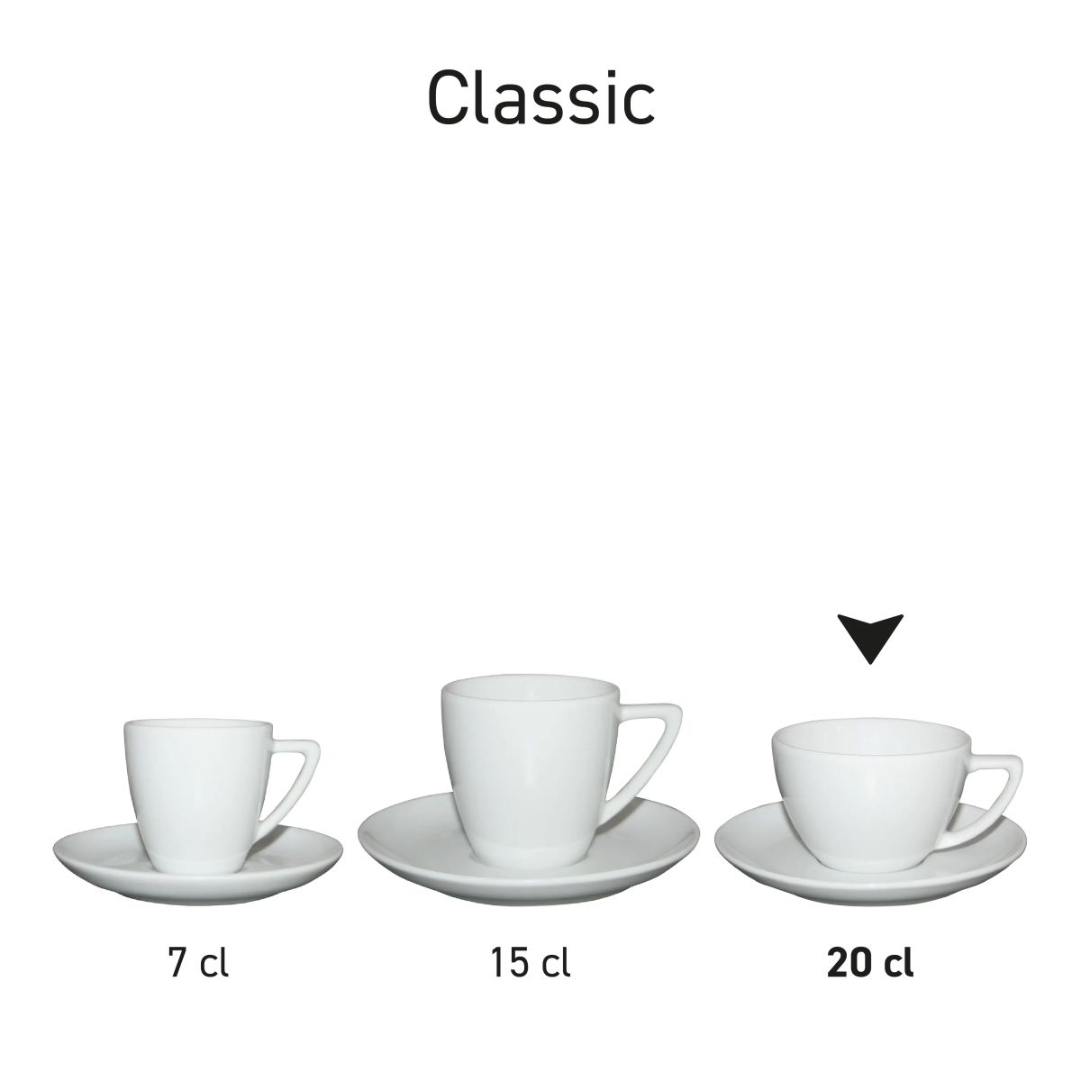 Series Classic Cappuccino Sets white in porcelain, presented as Classic series.