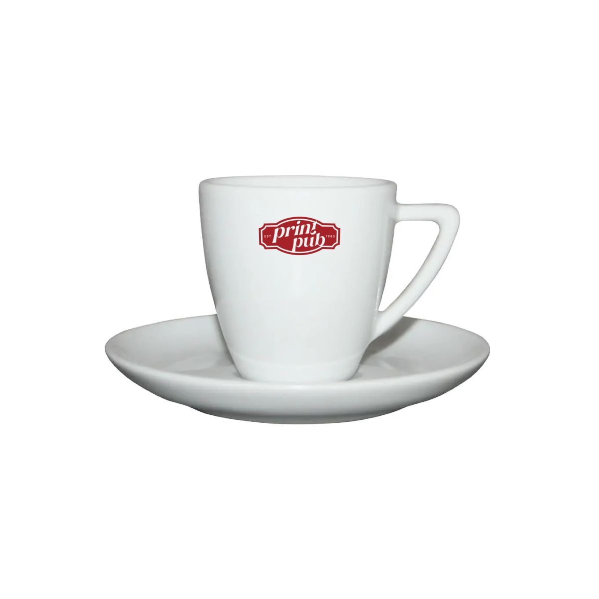 Classic Espresso wit 7 cl. SET met PrintPub-logo in één kleur bedrukt op de voorkant van de kop.