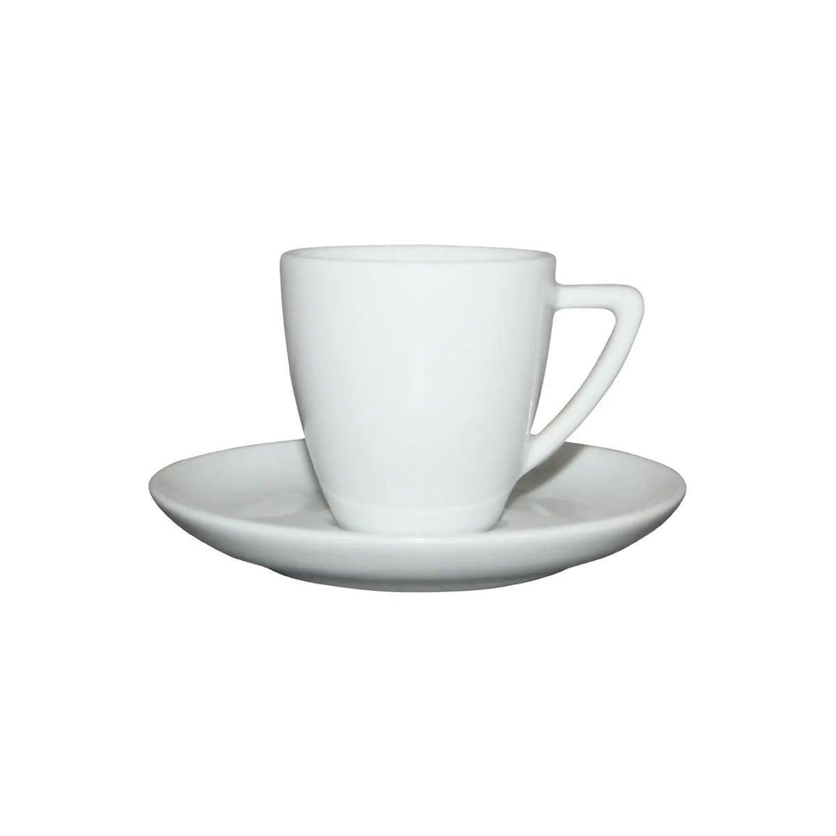 Porseleinen Classic Espresso SET wit 7 cl., frontaal weergegeven met glad wit oppervlak. Porseleinen Classic Espresso SET wit 7 cl., frontaal weergegeven met glad wit oppervlak.
