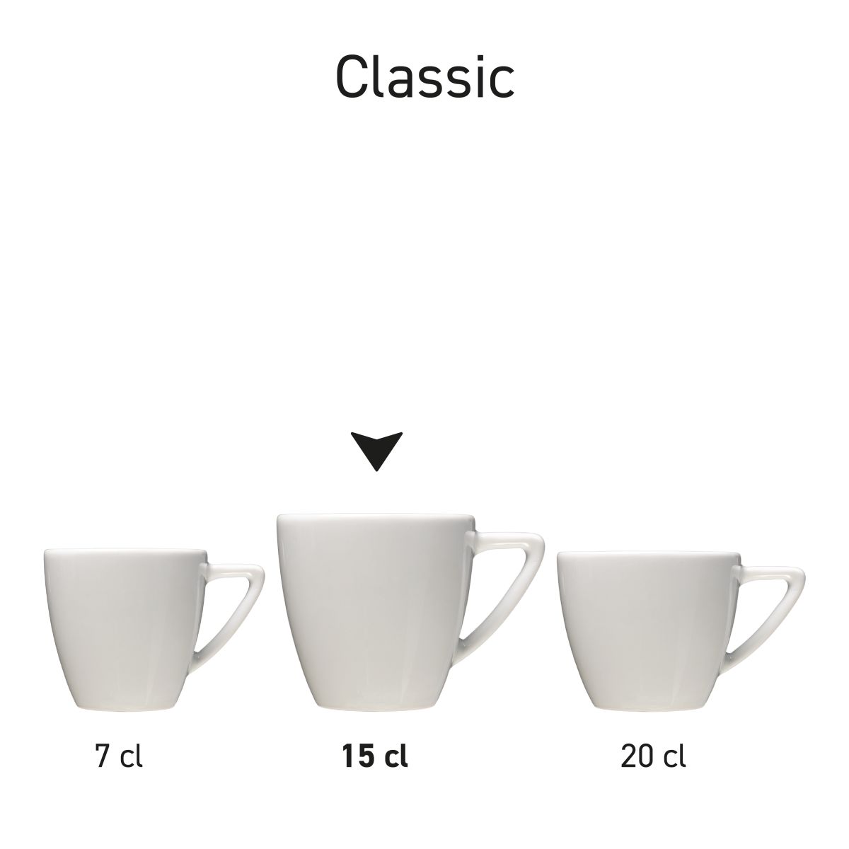 Overzicht van meerdere Classic Koffie koppen wit als serie gepresenteerd op rij.