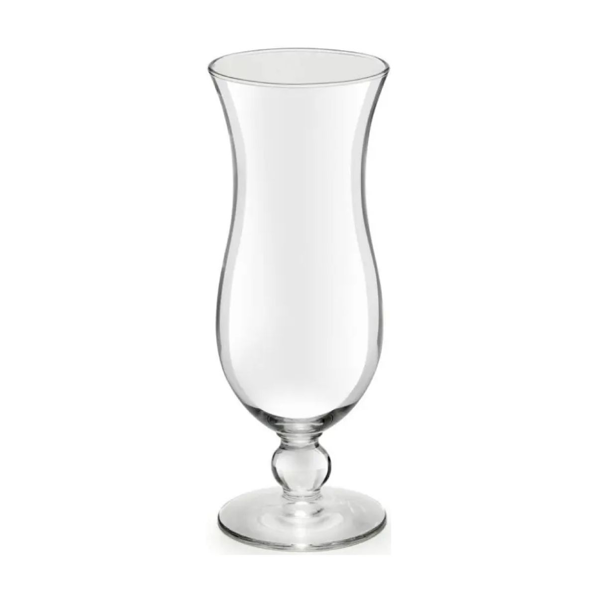 Front view of transparent cocktail glass Blue Hawai 44 cl. Made of glass with narrow base and tall chalice.