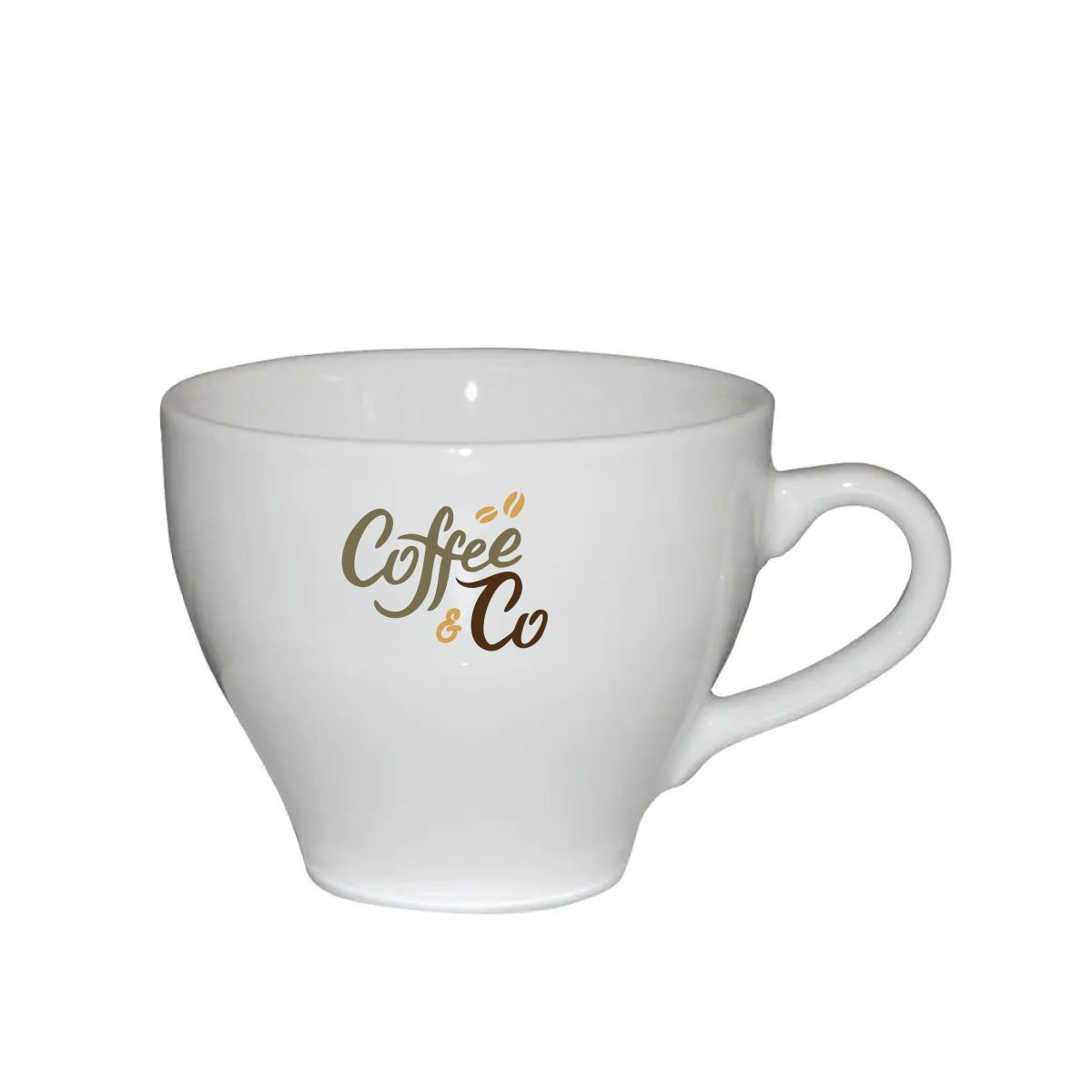 Porcelain Dom Cappuccino cup 20 cl. with multicoloured CoffeeCo logo on the front.