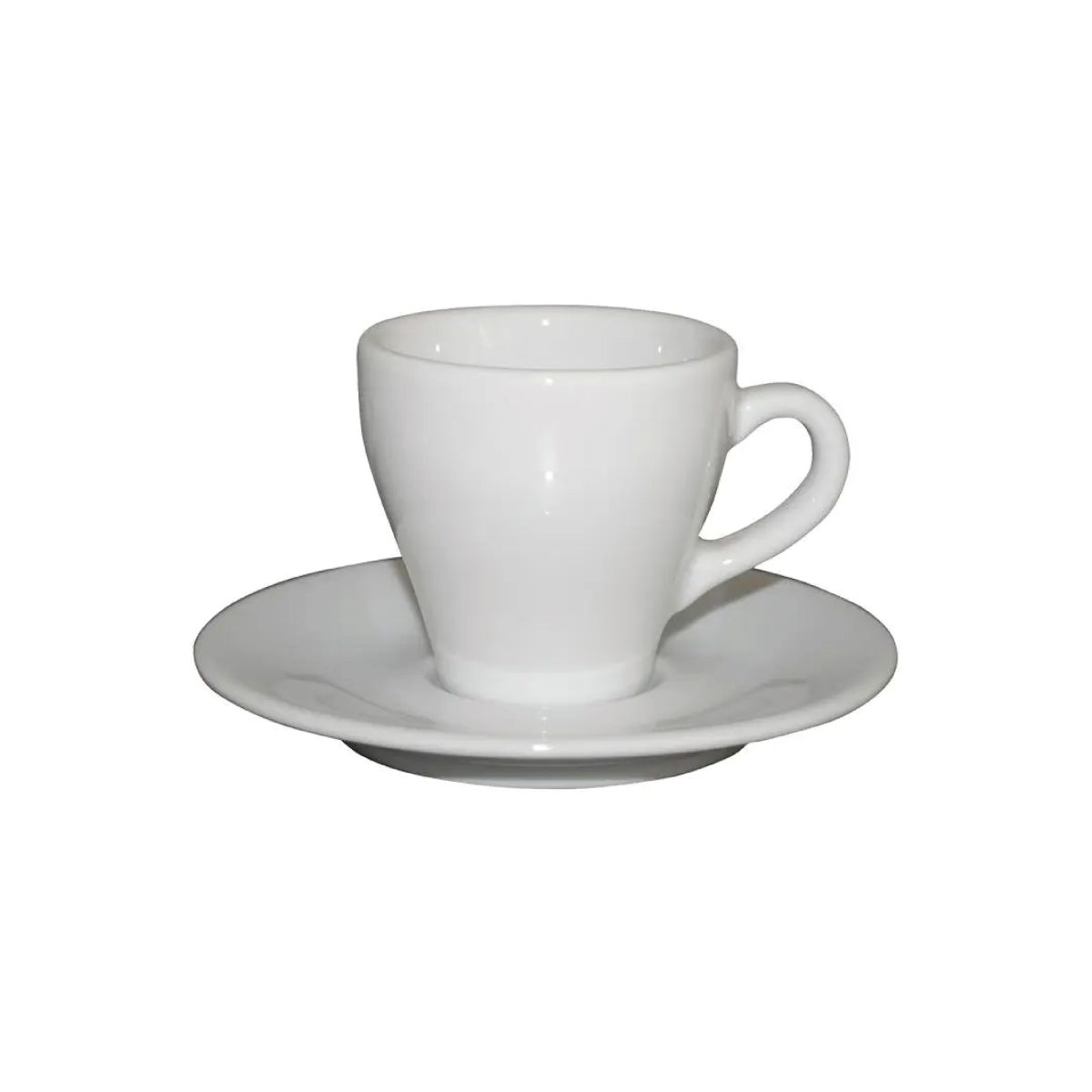 Porcelain Dom Espresso SET 8 cl. in white, photographed straight ahead with cup and saucer from the set.
