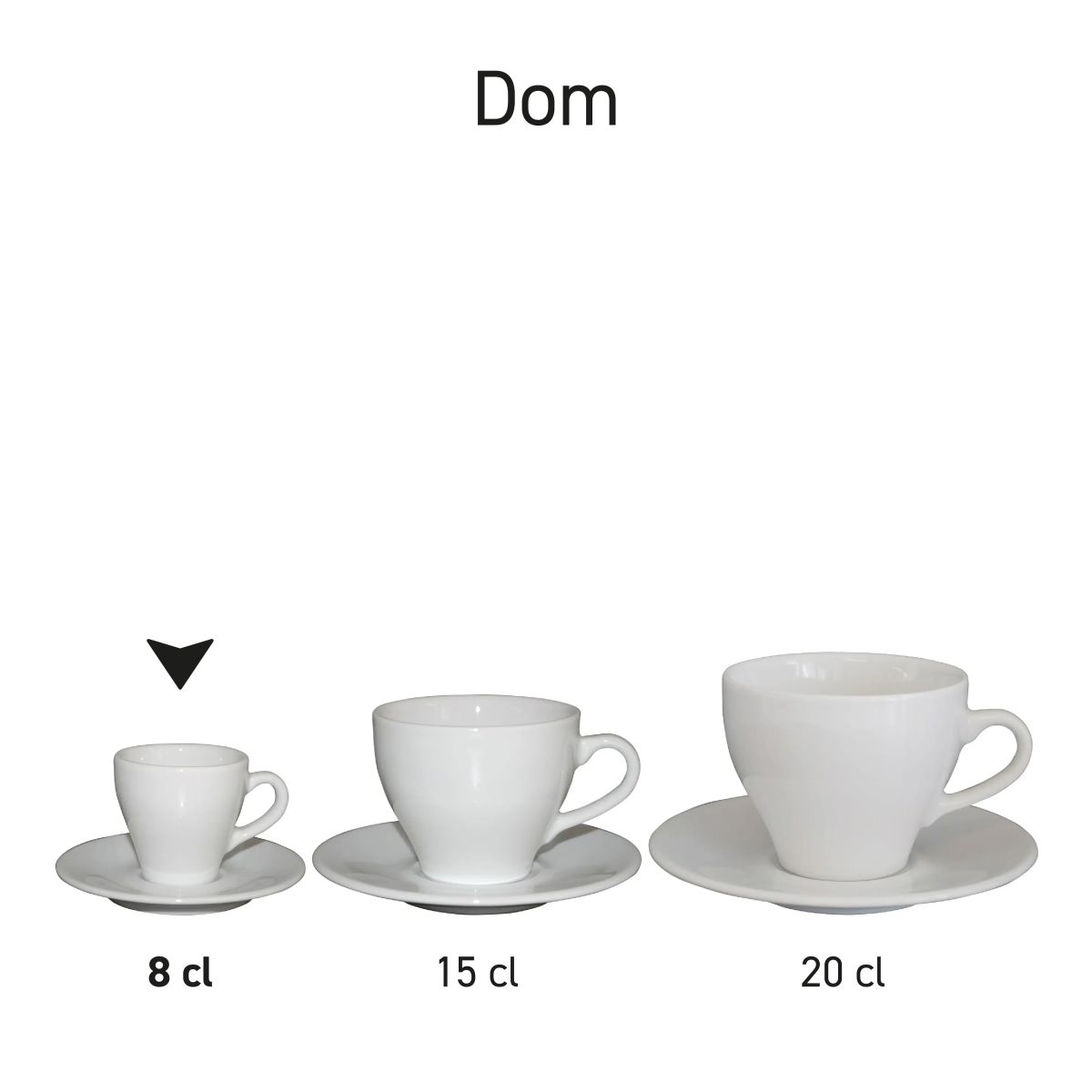 Series Dom Espresso white 8 cl. sets presented as parts of the Dom series.