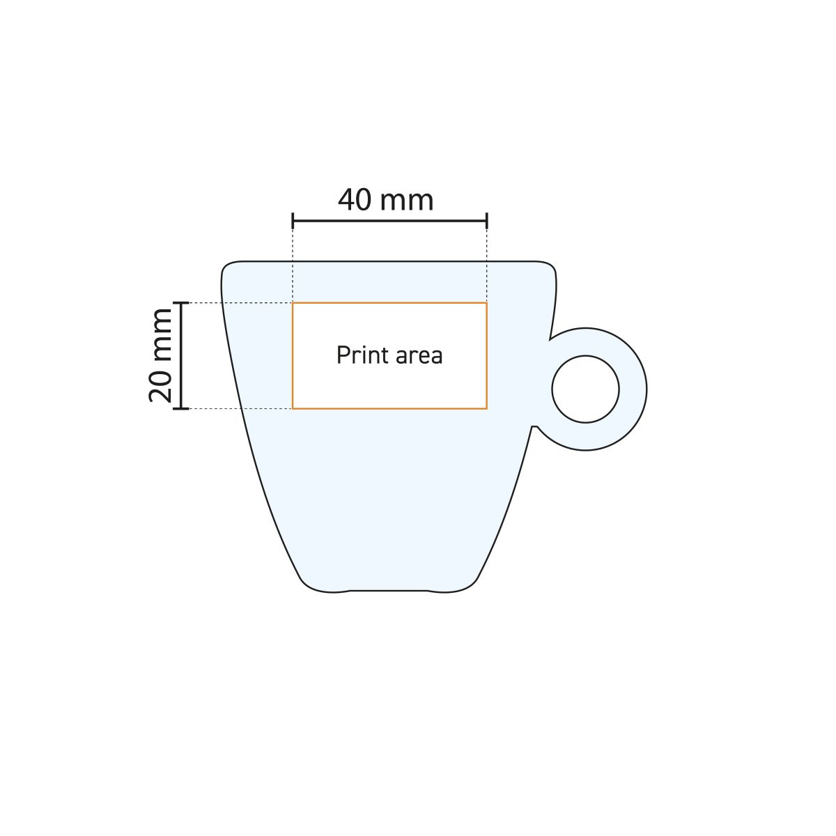 Detailed working drawing shows the printing area for printing on the Easy Bar glass.