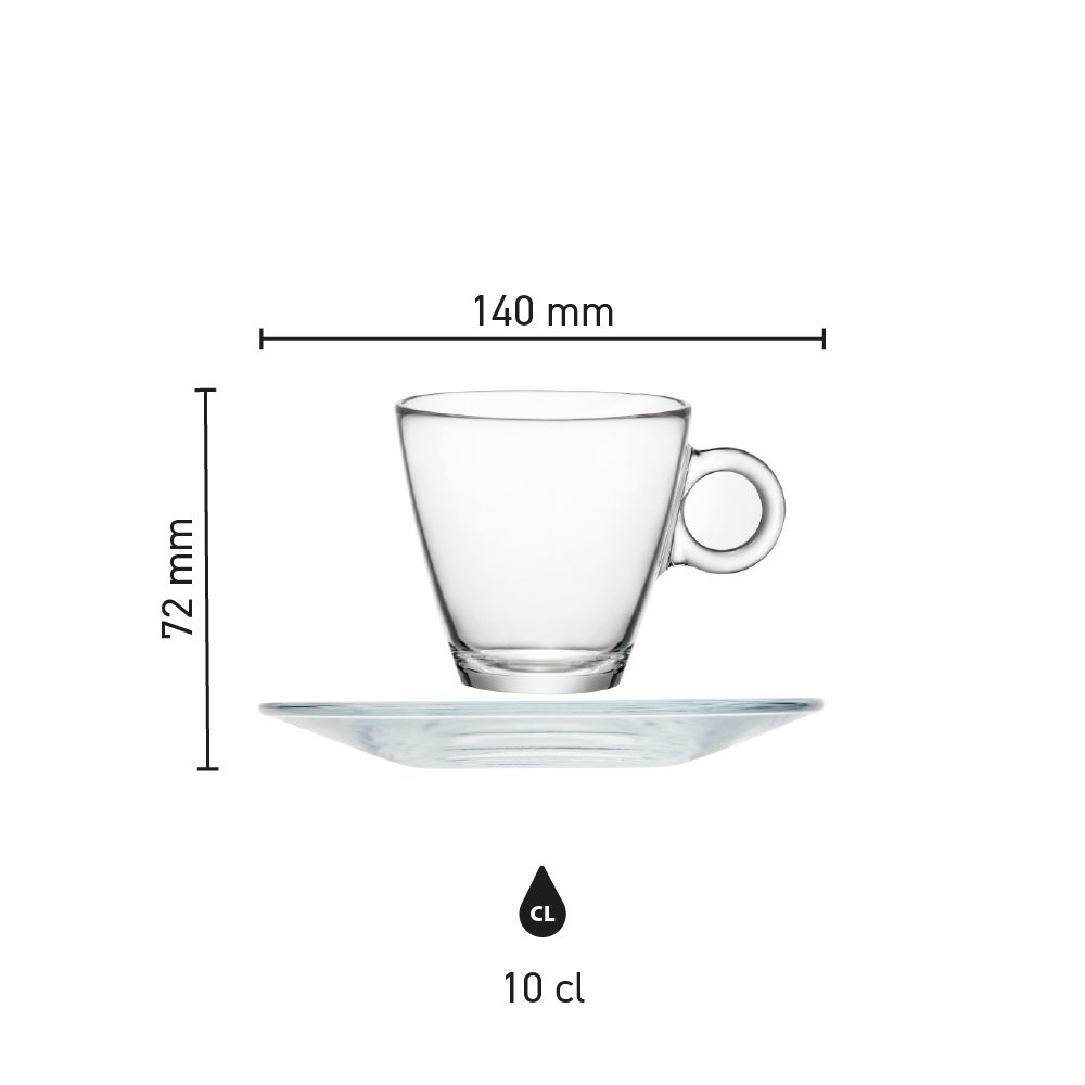 Infographic with exact measurements of the espresso glass, including height and diameter.