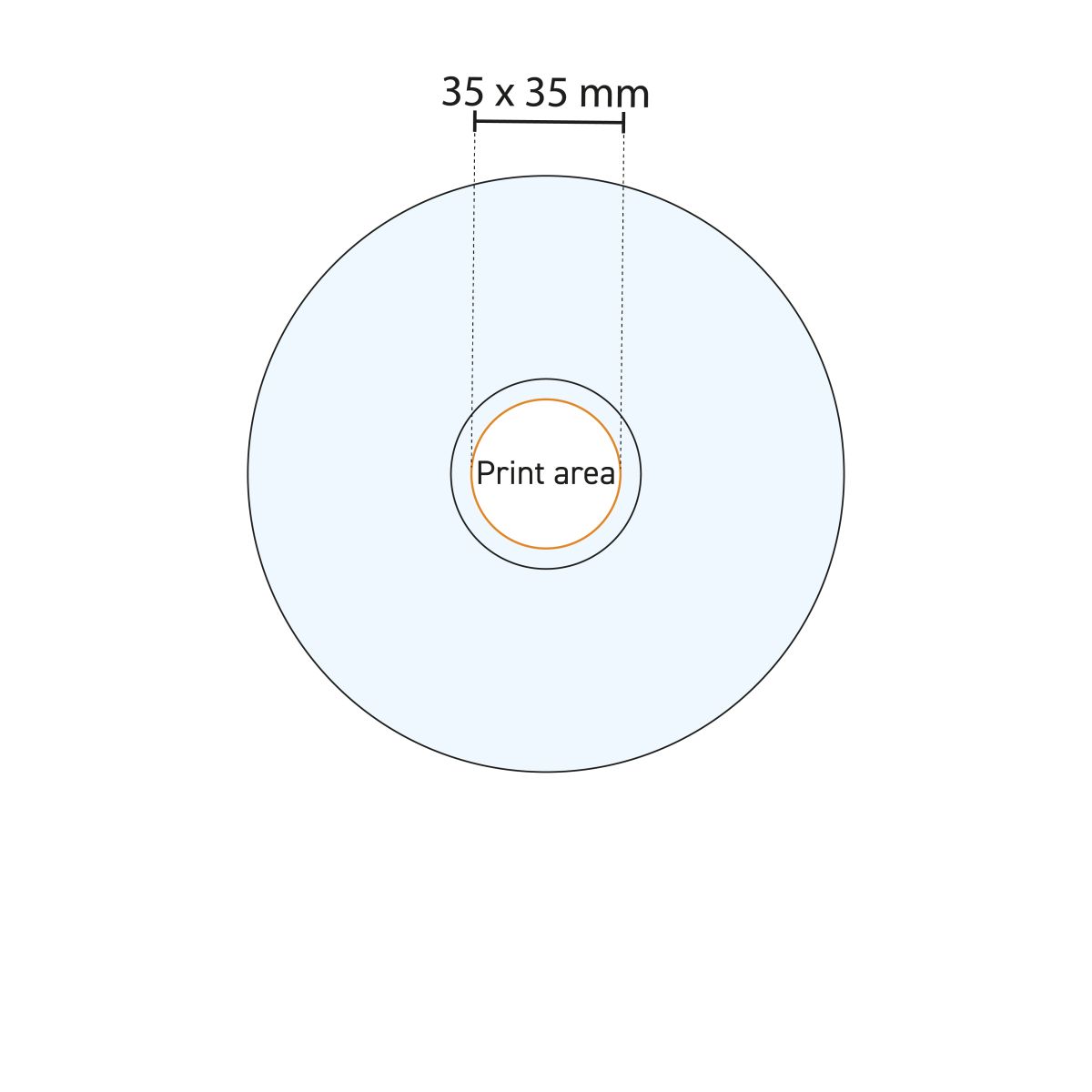 Technische werktekening met aanduiding van drukgebied op Easy Bar theeschotel 14 cm glas.