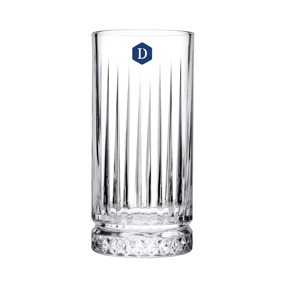 Elysia Longdrink glas 28 cl. met blauw logo van DailyDrinks op de voorkant gedrukt.