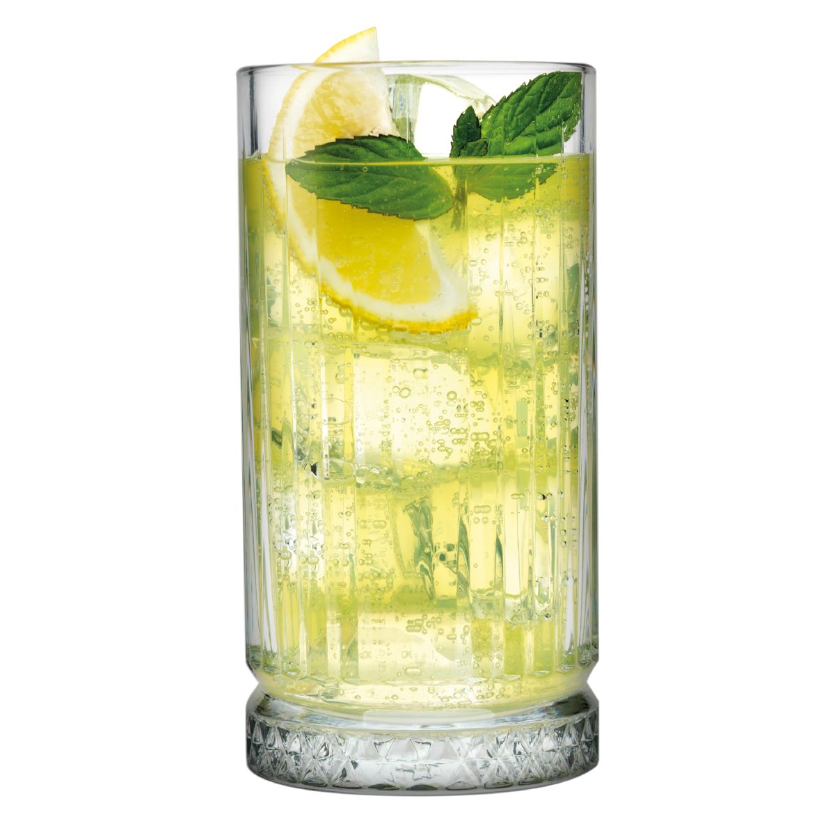 Elysia Longdrink glass 44.5 cl. with filling on white background, clear and straight model.