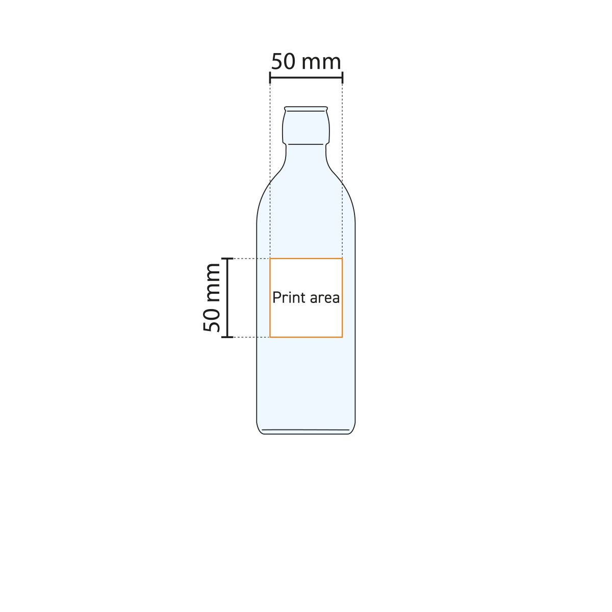 Working drawing indicating the pressure area on the Emilia Bottle 1 litre bottle.