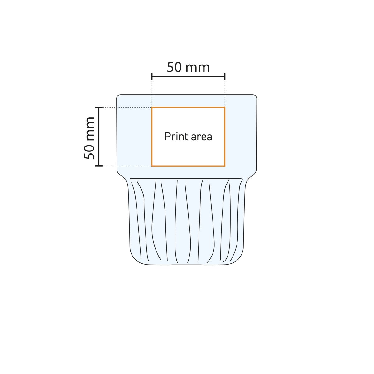 Technical working drawing indicating printing area on Empilable stacking glass 16 cl.