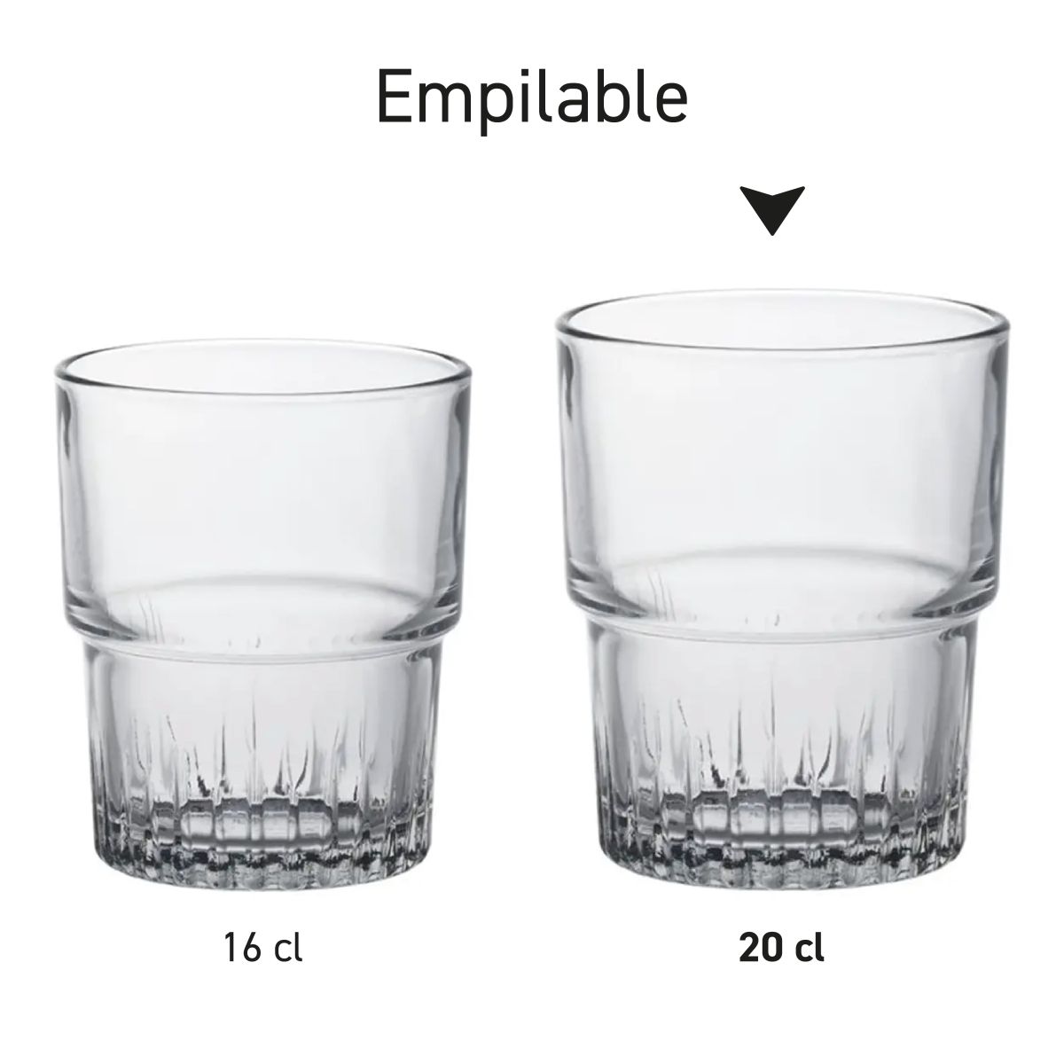 Glasses from the Empilable series presented as a series in overview view.