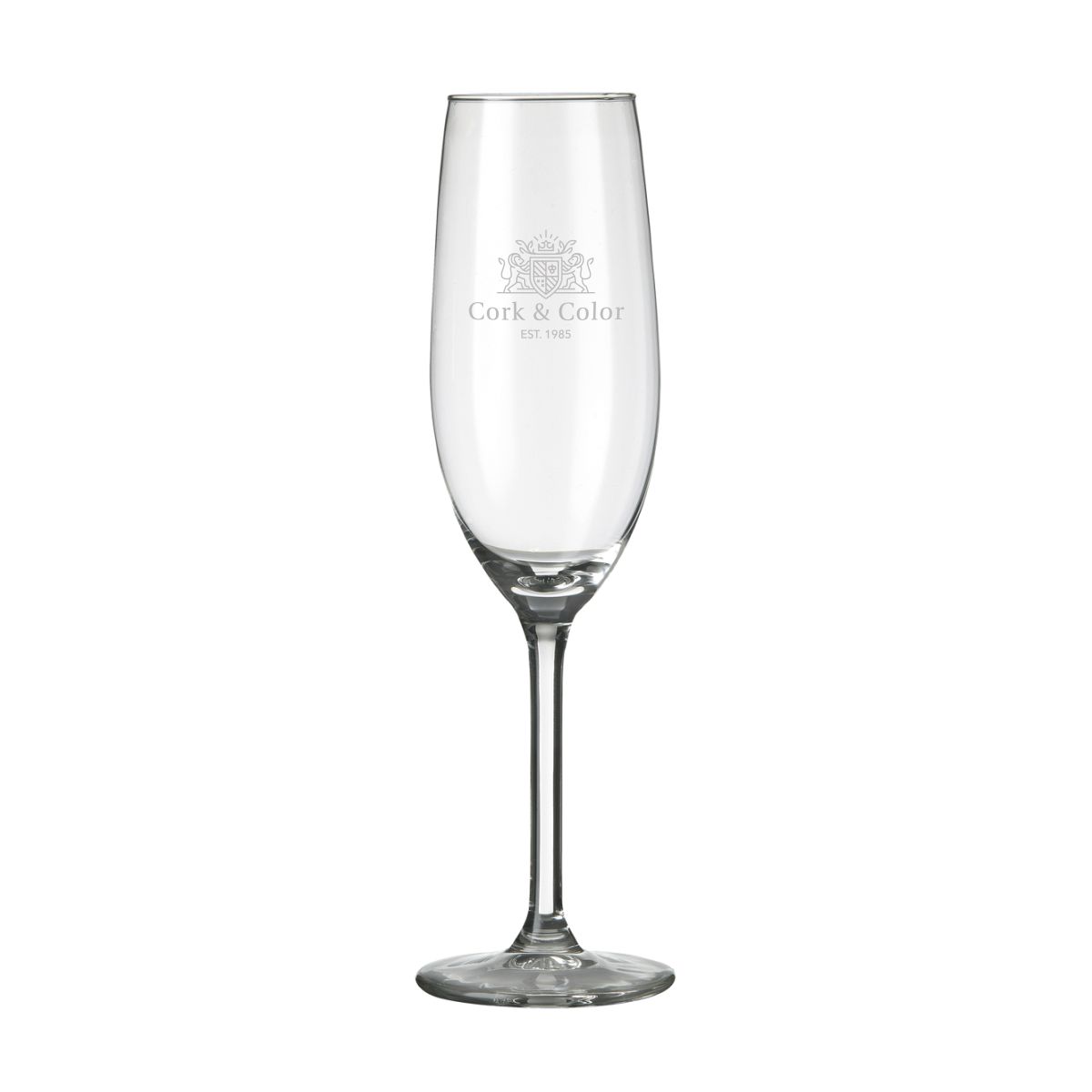 Engraving of CorkColor logo on the front face of the Esprit champagne flute 21 cl.