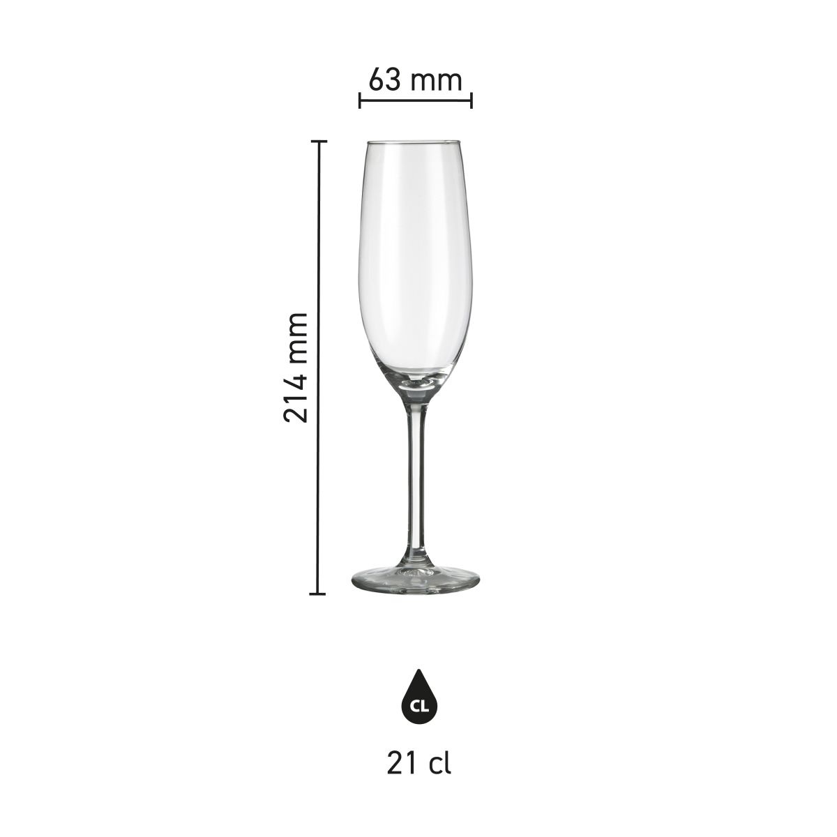 Technical working drawing with printing area of Esprit champagne flute 21 cl. glass.