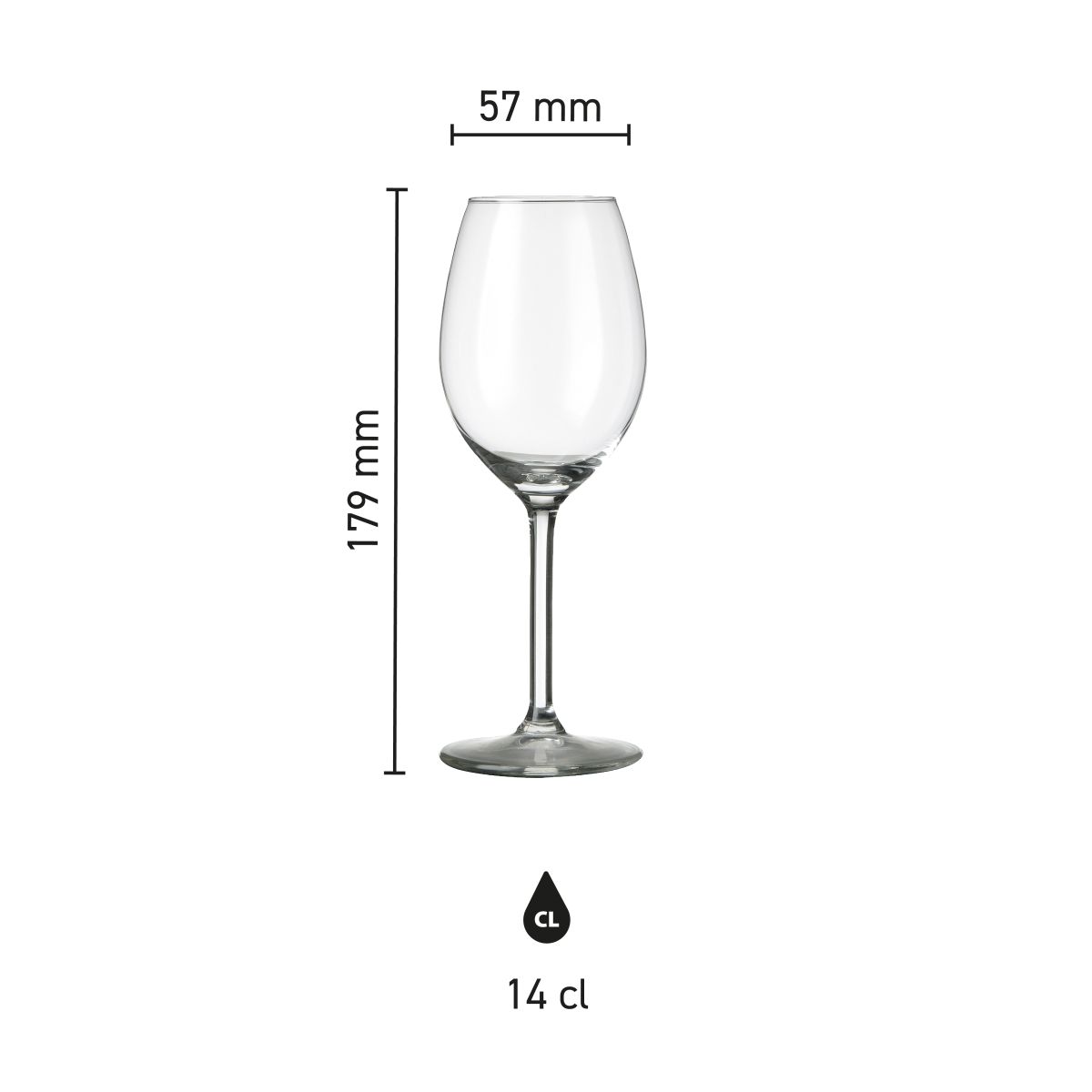Infographic shows the exact dimensions of the Esprit port glass 14 cl. in millimetres.