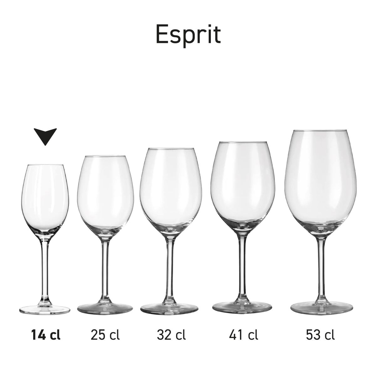 Series view with several variants of the Esprit glass presented side by side.