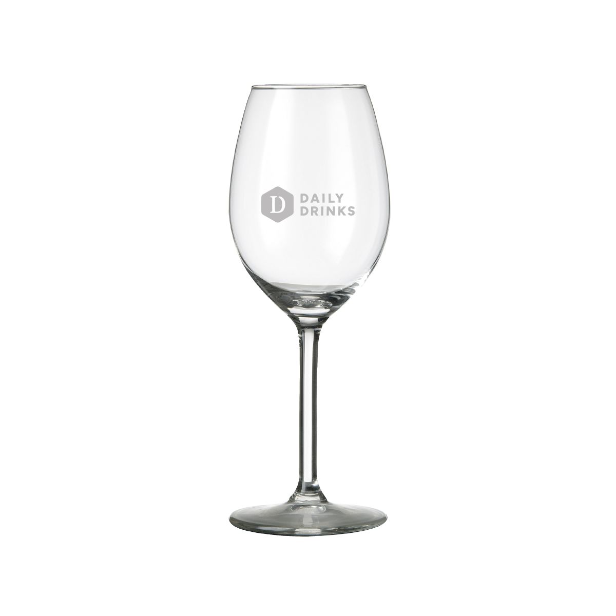 Voorzijde van het Esprit wijnglas 25 cl. met gegraveerd DailyDrinks-logo subtiel aangebracht.