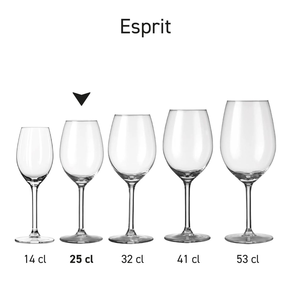 Seriebeeld met meerdere varianten van het Esprit glas  gepresenteerd als serie.