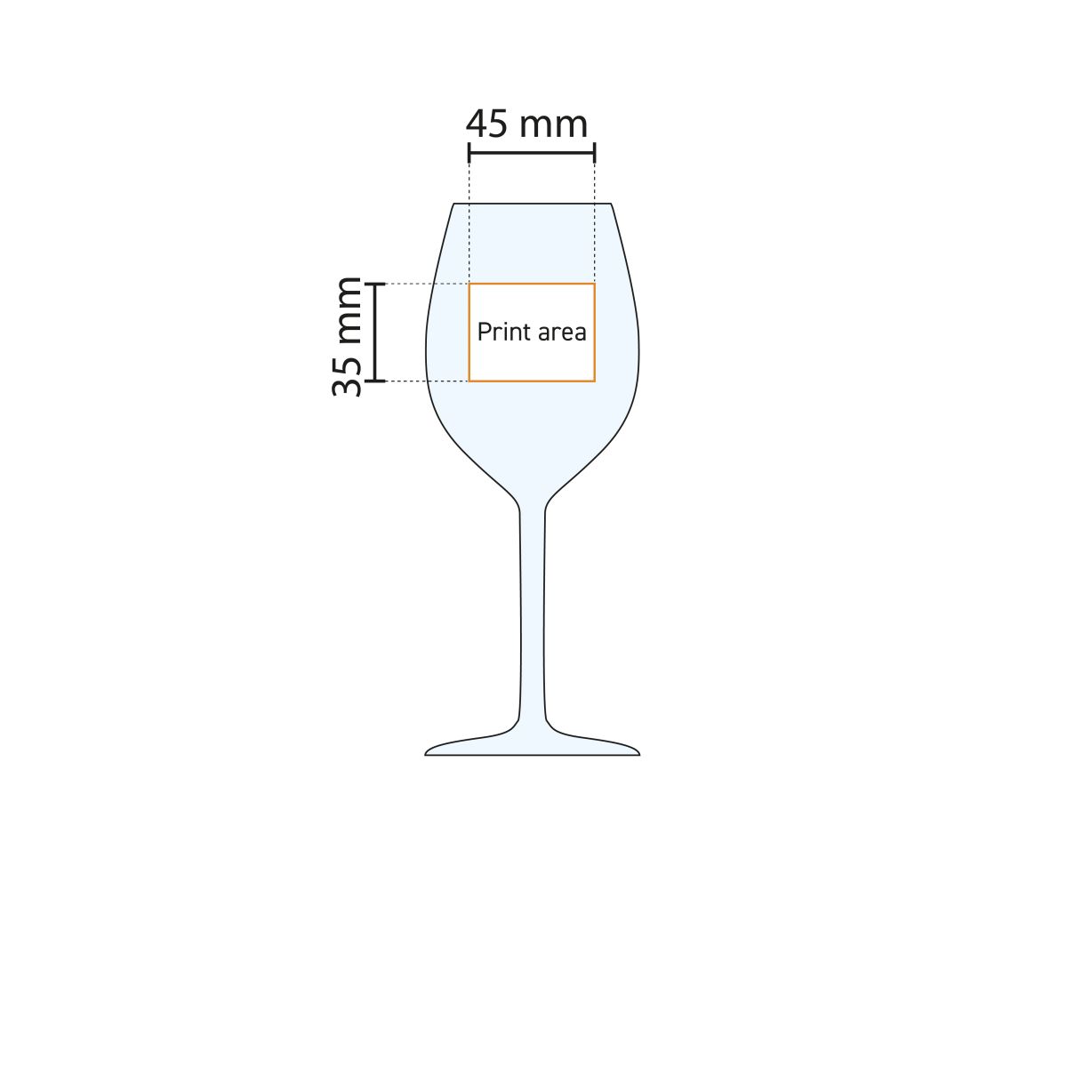 Technical working drawing indicating the pressure area on the Esprit 32 cl. glass.