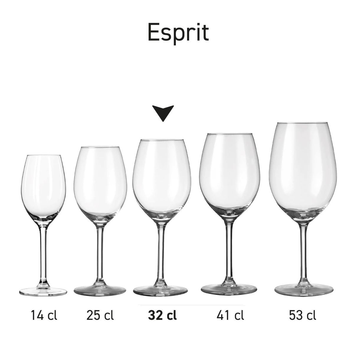 Series image showing multiple versions of the Esprit wine glass presented as a series.