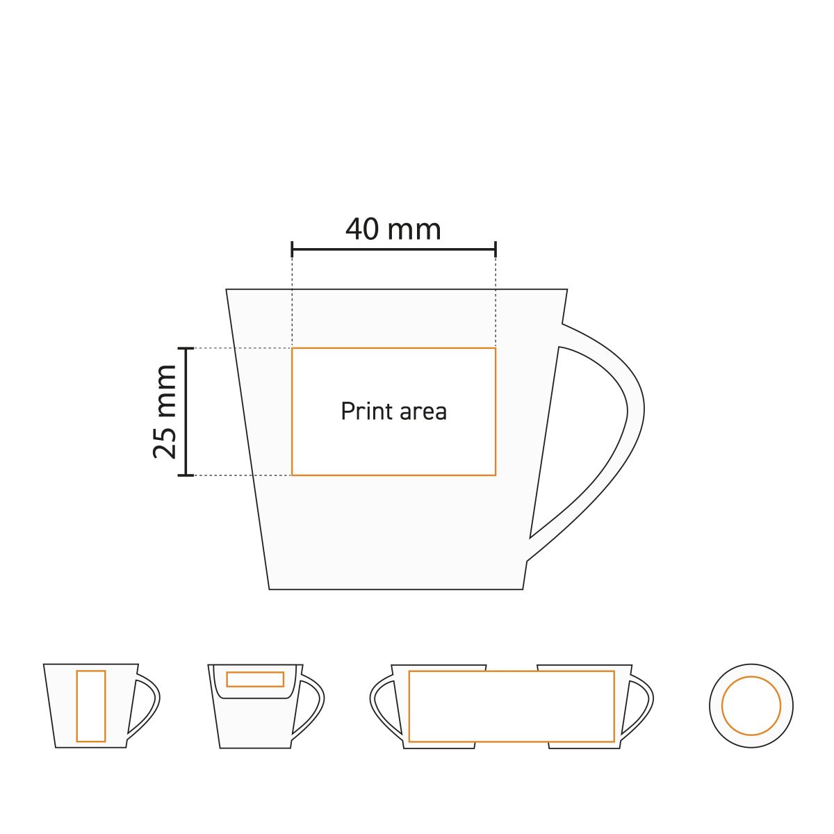 Technical drawing with dimensions of the Eva Espresso Cup white 10 cl. in porcelain.