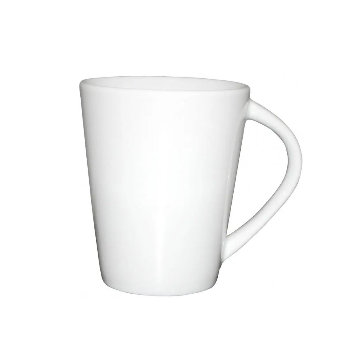 Eva mug in white porcelain 25 cl. front view shows smooth surface and straight shape. Eva mug in white porcelain 25 cl. front view shows smooth surface and straight shape.
