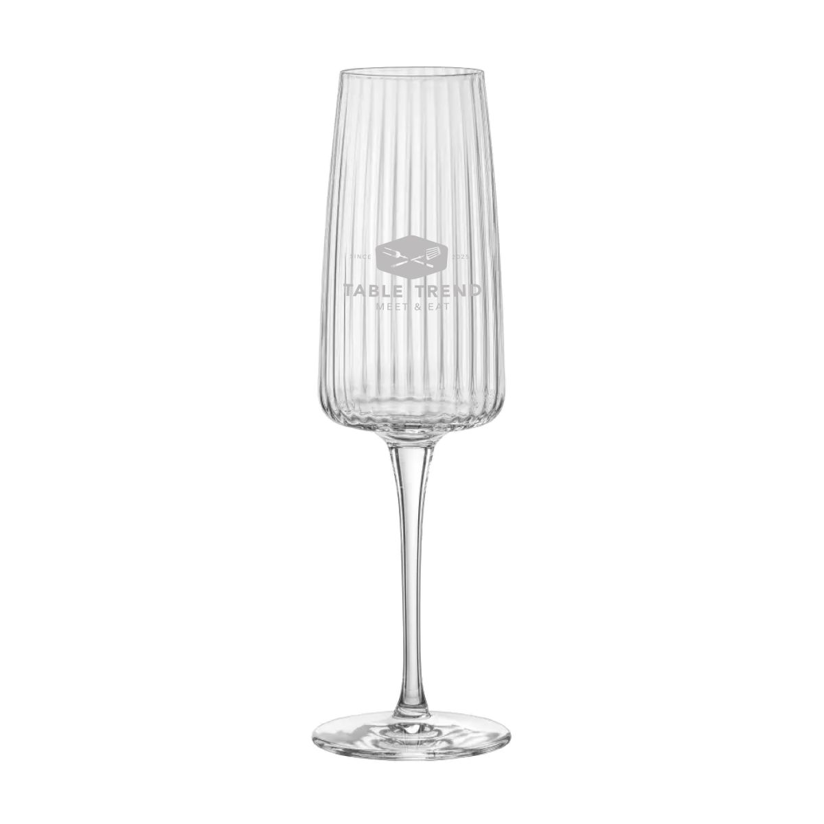 Engraving of TableTrend logo on the front view of the Exclusiva Champagne glass 25.5 cl.