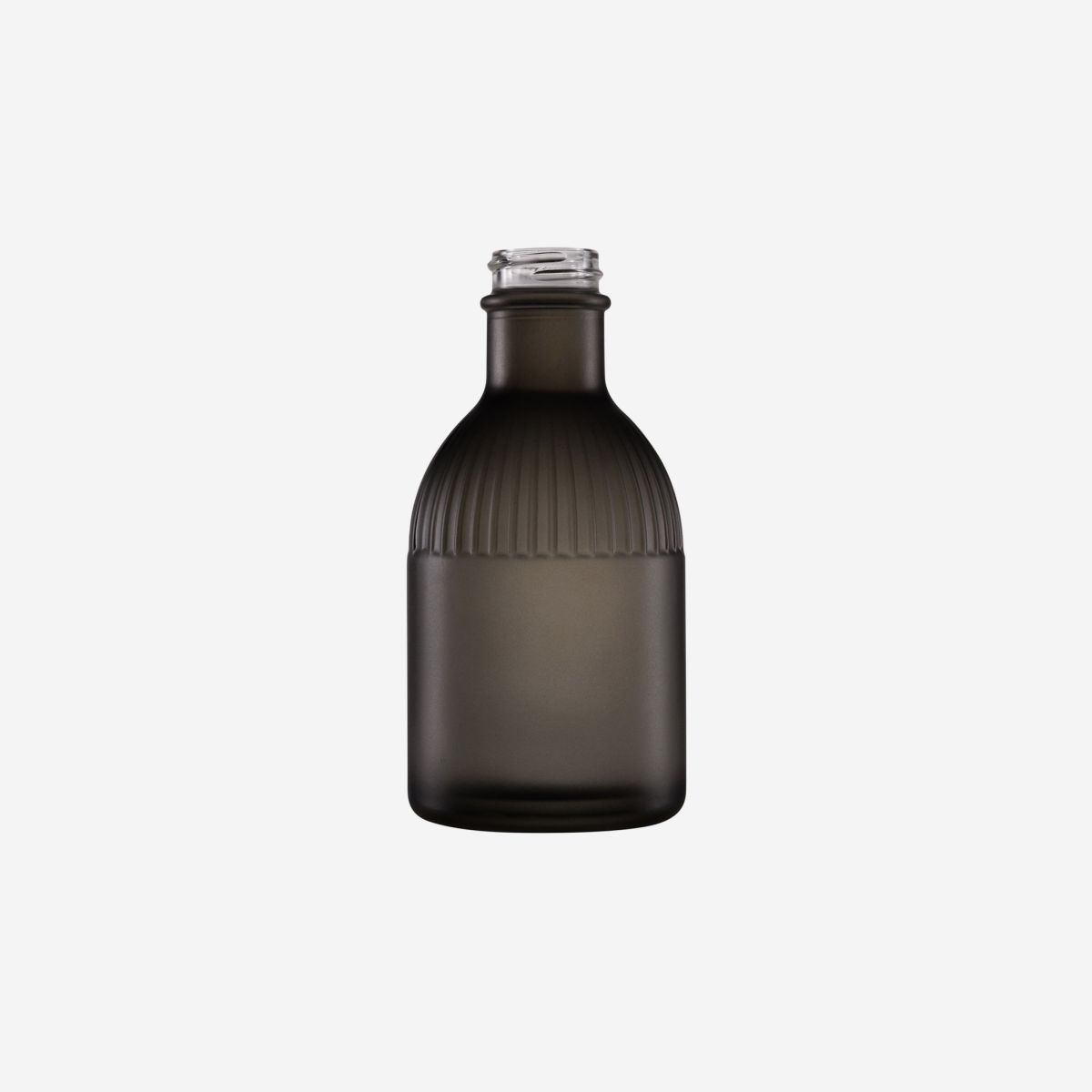 Fles Florence 0,2 liter van helder zwart glas in vooraanzicht, met slanke vorm, smalle hals en transparante uitstraling.