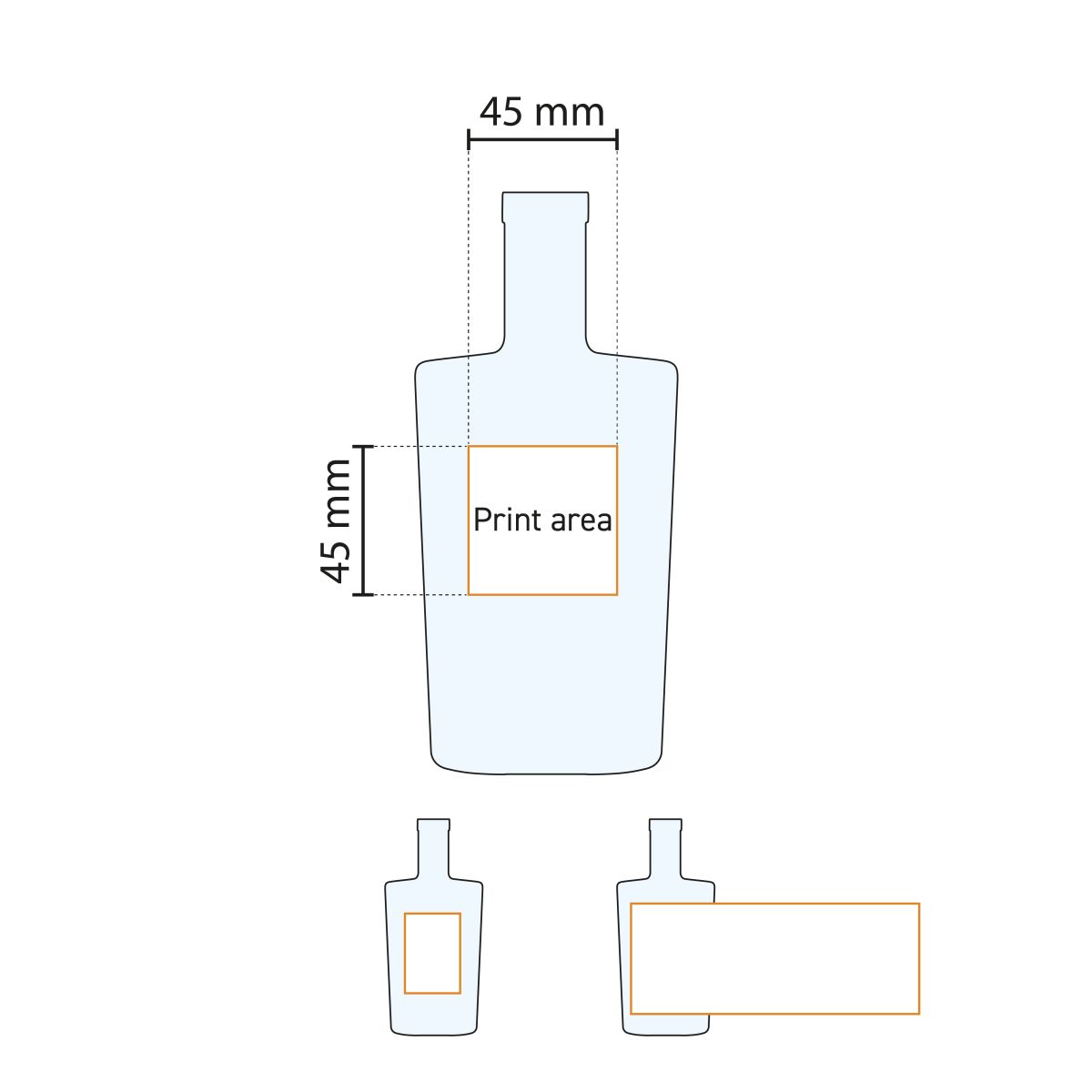 Technical working drawing shows pressure area of the Bottle Neos 0.35 litre glass.