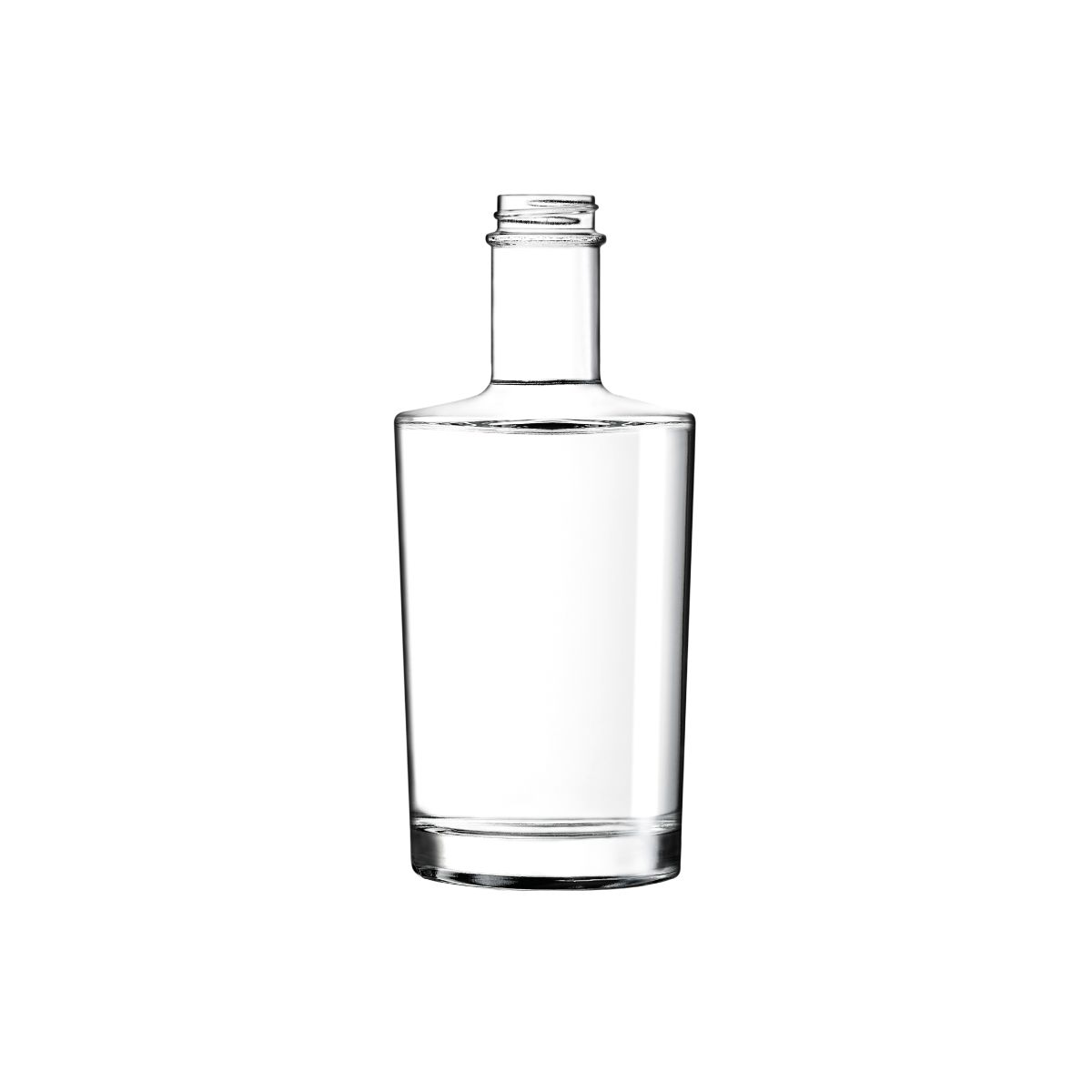 Vooraanzicht van de glazen Fles Neos 0,35 liter met rechte vorm en smalle hals. Vooraanzicht van de glazen Fles Neos 0,35 liter met rechte vorm en smalle hals.