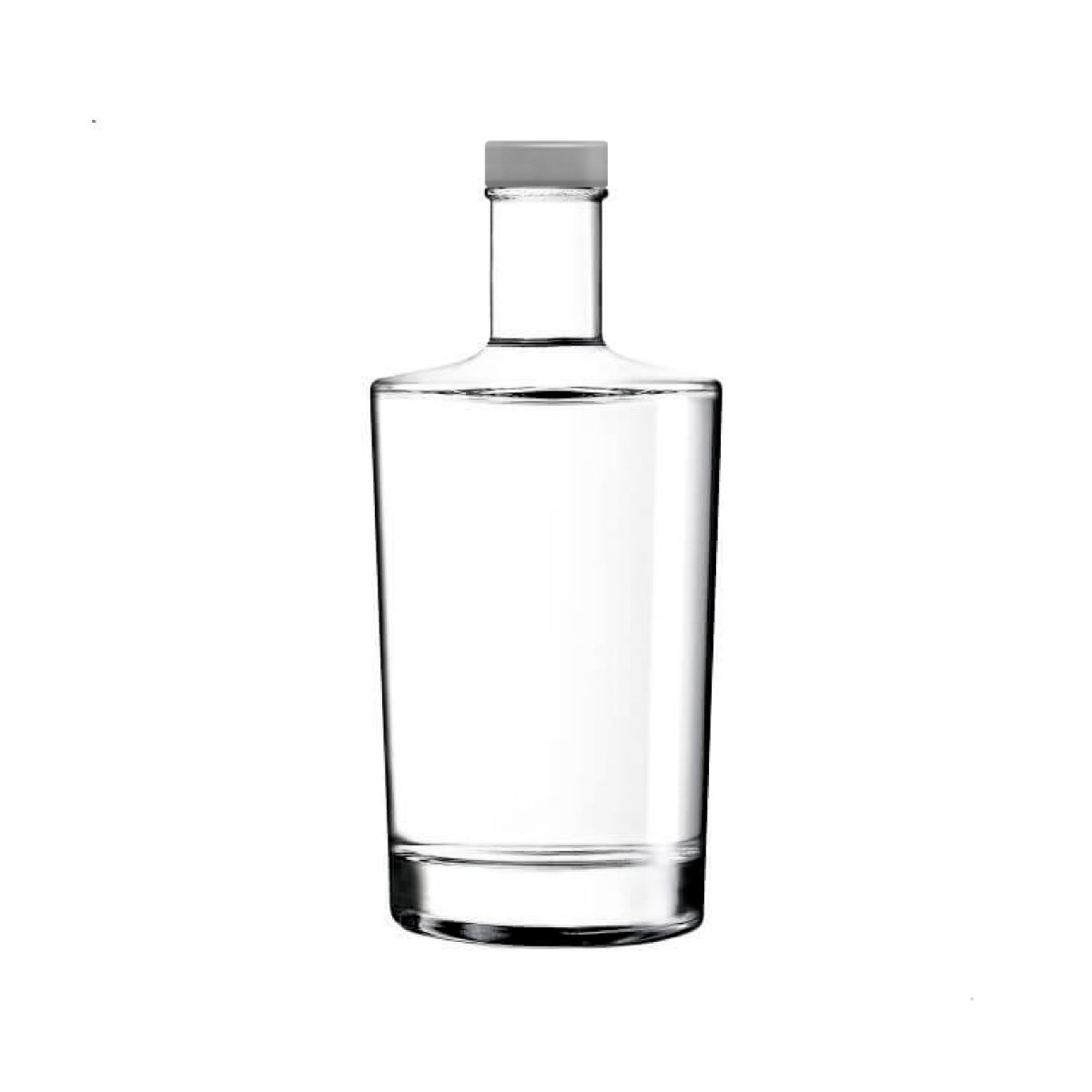 Glass Bottle Neos 0.5 litre with silver cap in straight front view, transparent and simply designed.