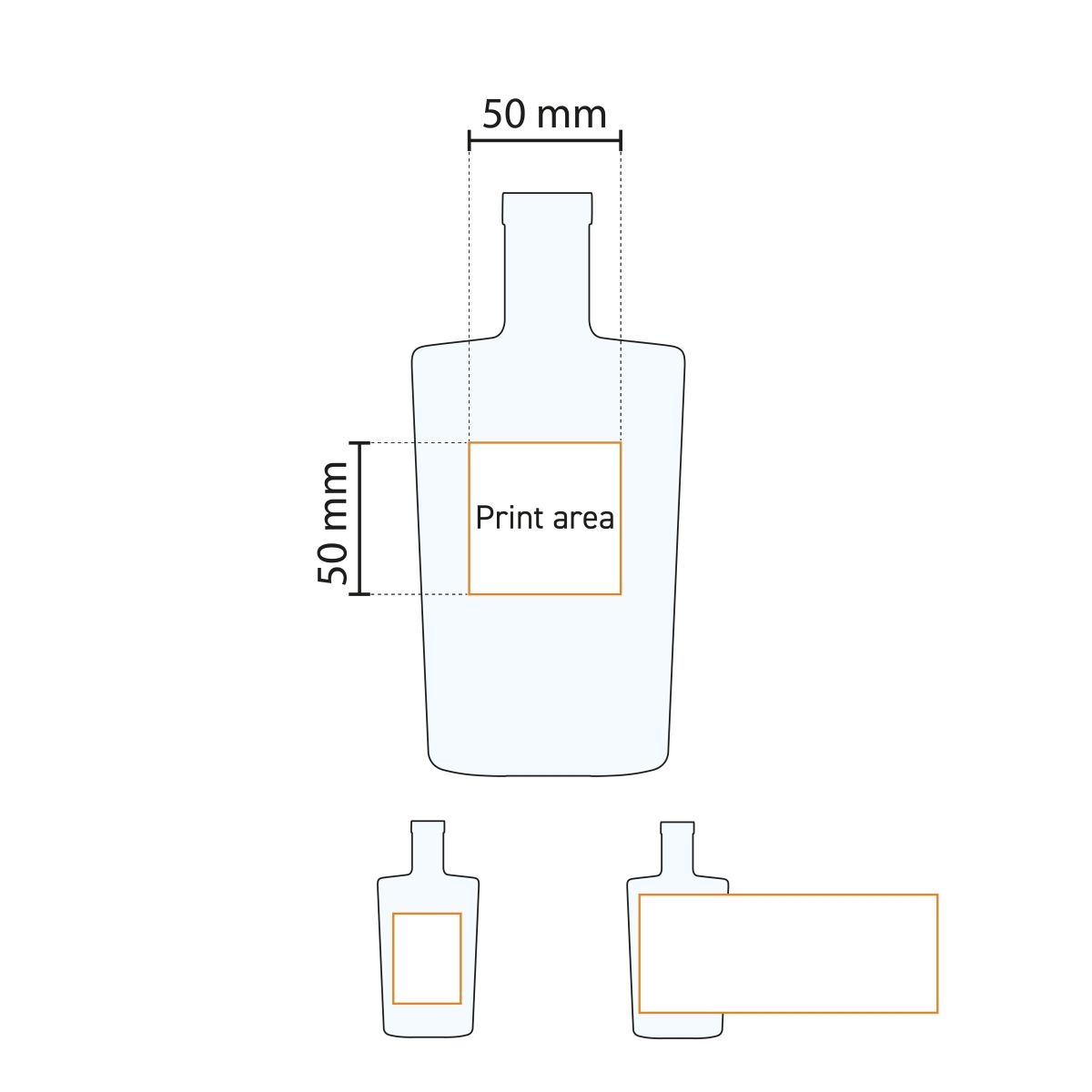 Technical working drawing with pressure area of the Bottle Neos 0.5 litre glass.