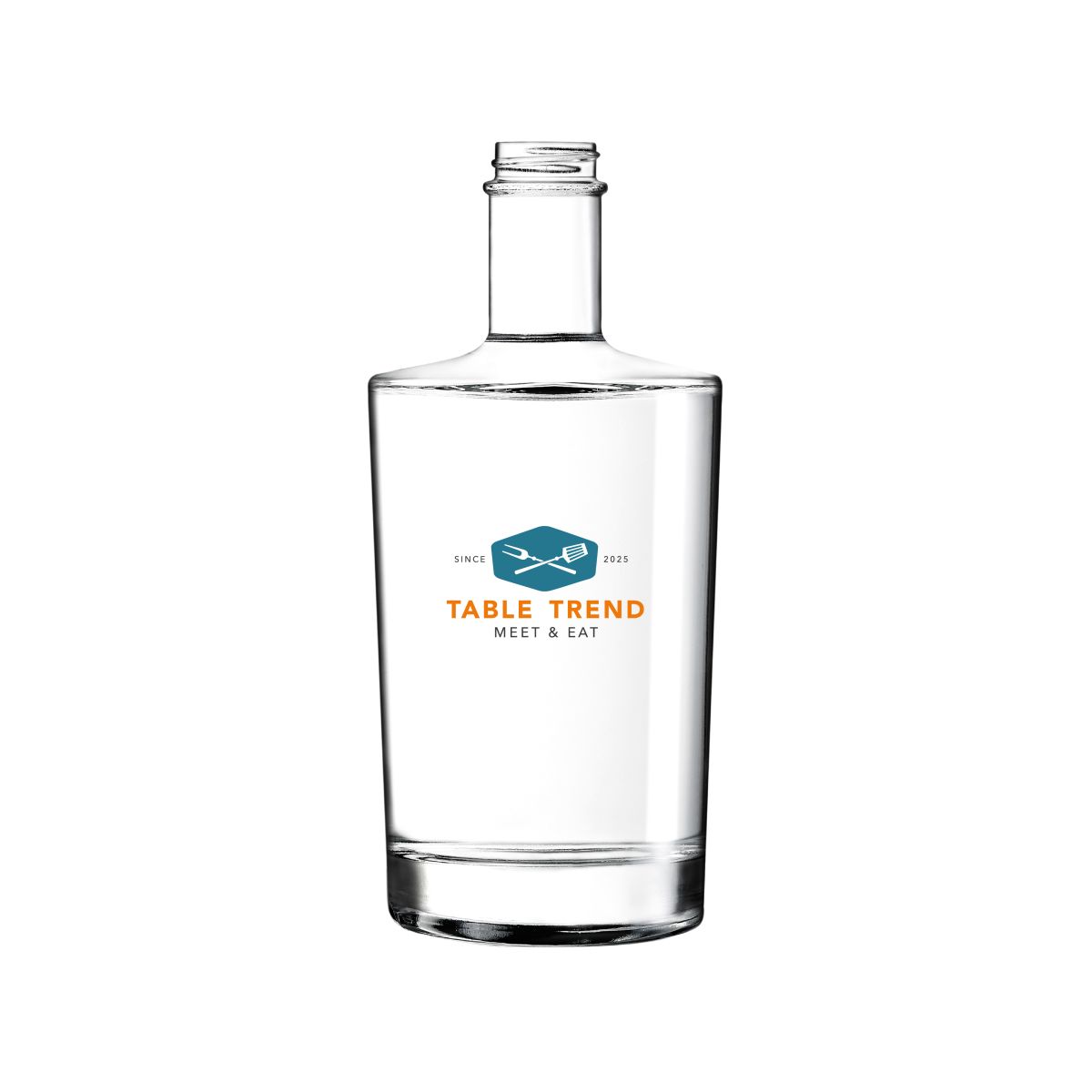 Neos 0.5-litre bottle with multicoloured printing of TableTrend logo on the front.