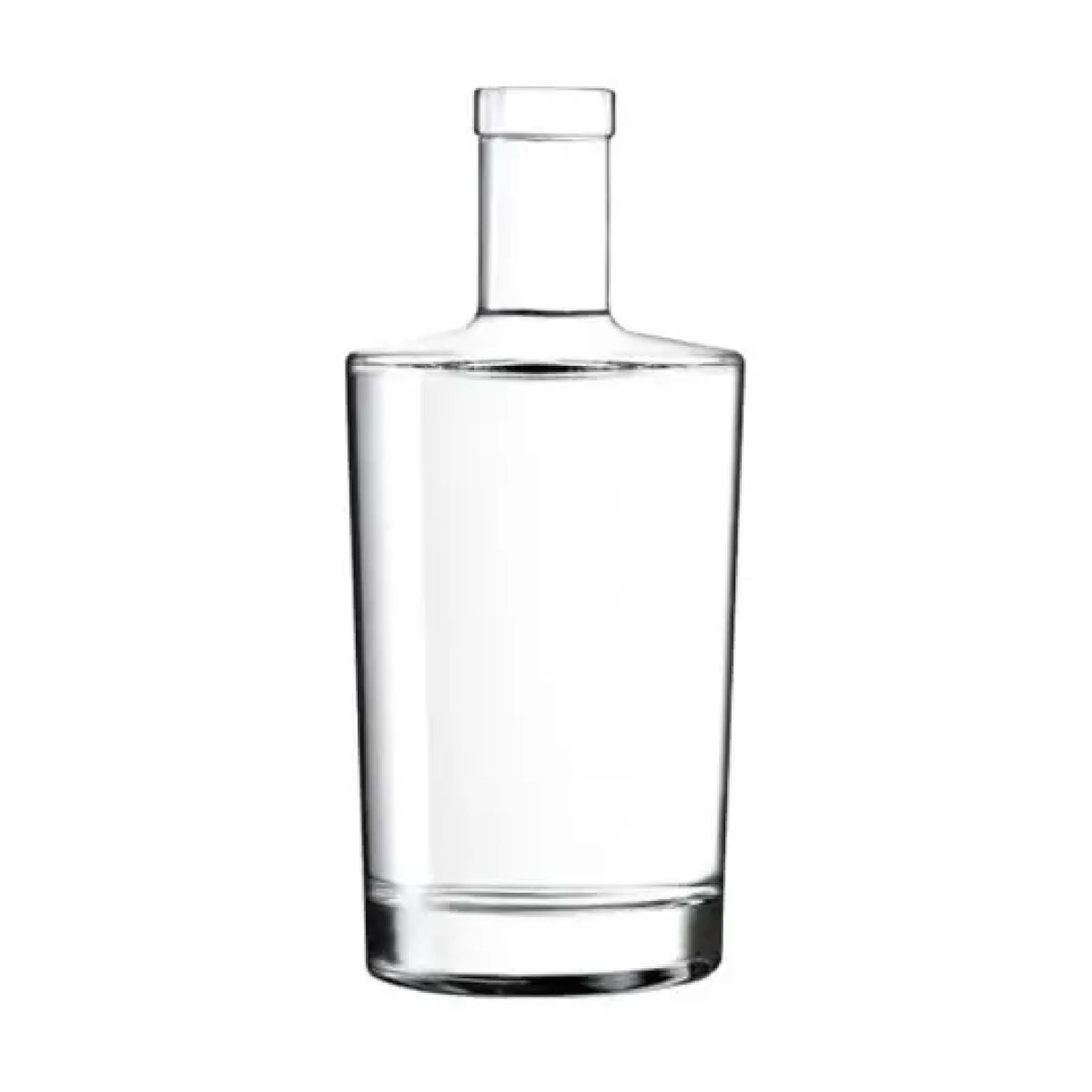 Glazen fles Neos 0,7 liter zonder kurksluiting in recht vooraanzicht, transparant en cilindervormig. Glazen fles Neos 0,7 liter zonder kurksluiting in recht vooraanzicht, transparant en cilindervormig.