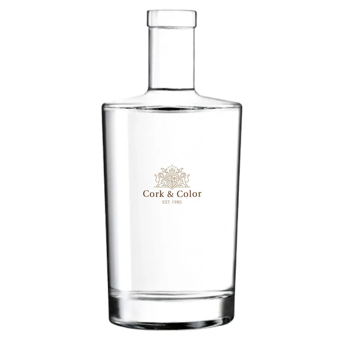 Voorzijde van Neos fles 1,0 liter kurk met meerkleurig CorkColor-logo op het glazen oppervlak.