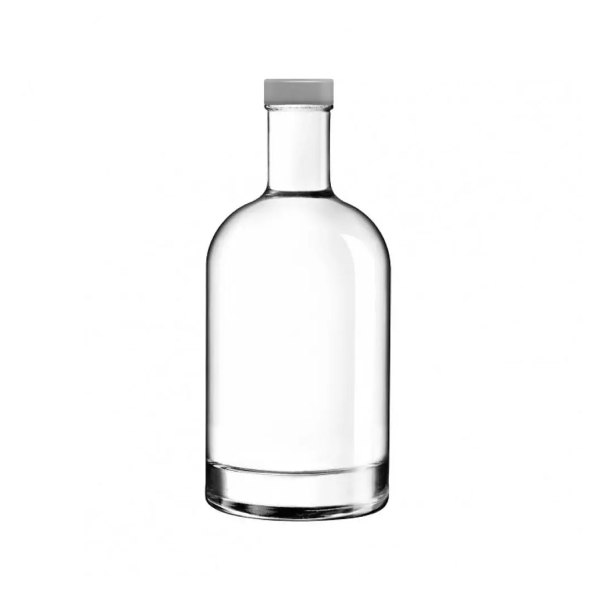 Fles Oslo 0,5 liter van helder glas met een zilveren dop in recht vooraanzicht zonder opdruk.