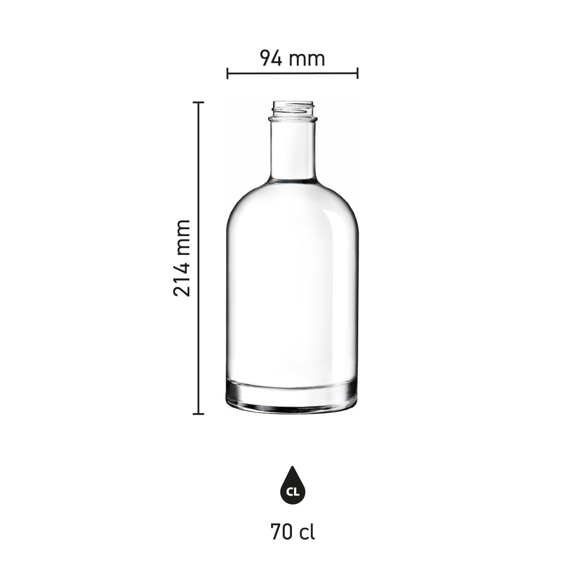 Infographic shows dimensions of Bottle Oslo 0.7 litre glass.