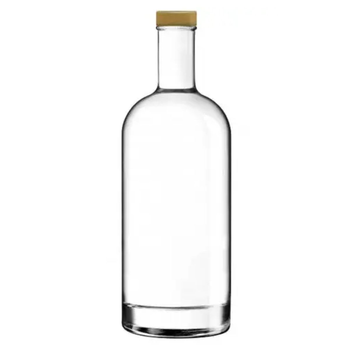Bottle Oslo 1.0 litre of clear glass, photographed straight from the front without imprint with gold cap.