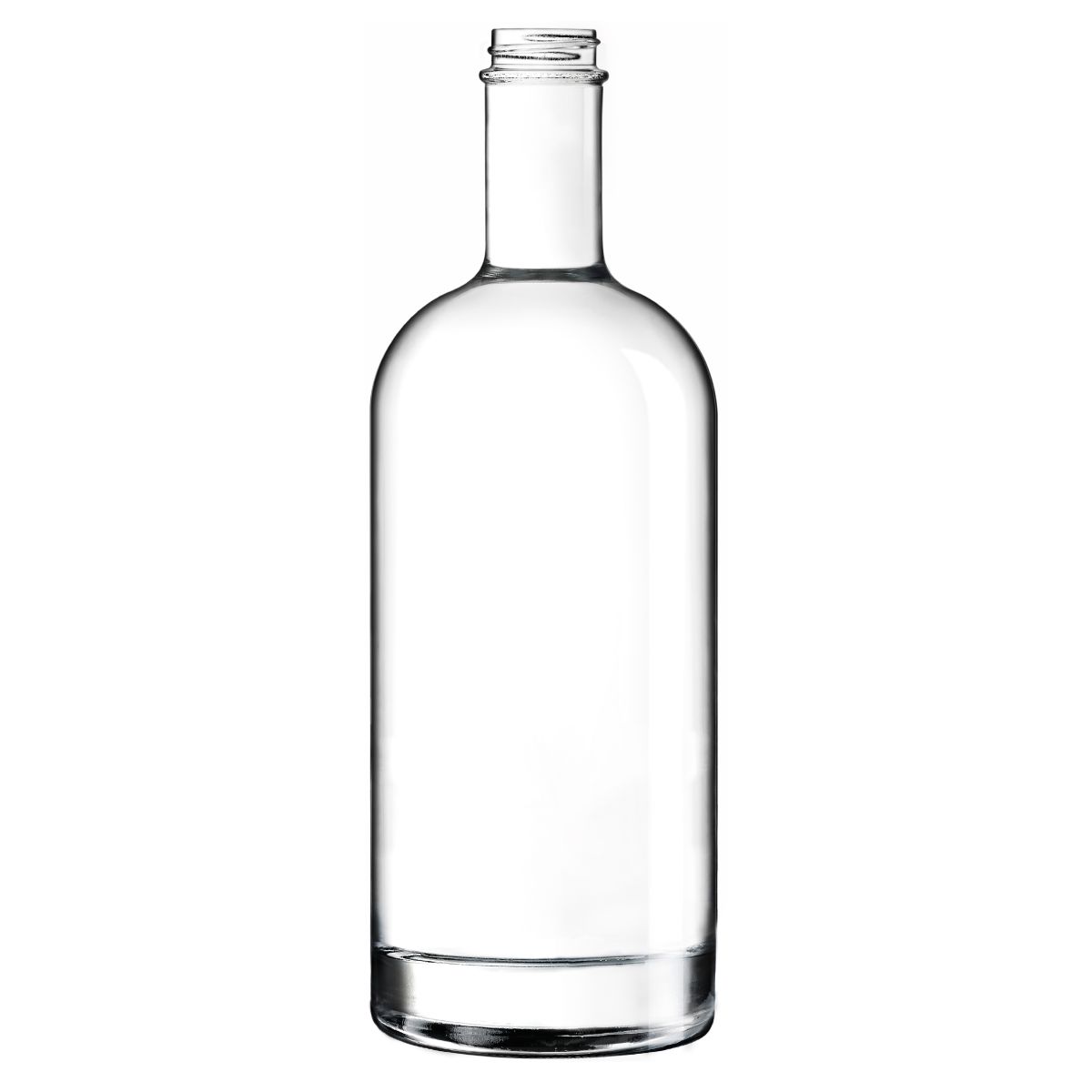 Fles Oslo 1,0 liter van helder glas, recht van voren gefotografeerd zonder opdruk of dop. Fles Oslo 1,0 liter van helder glas, recht van voren gefotografeerd zonder opdruk of dop.